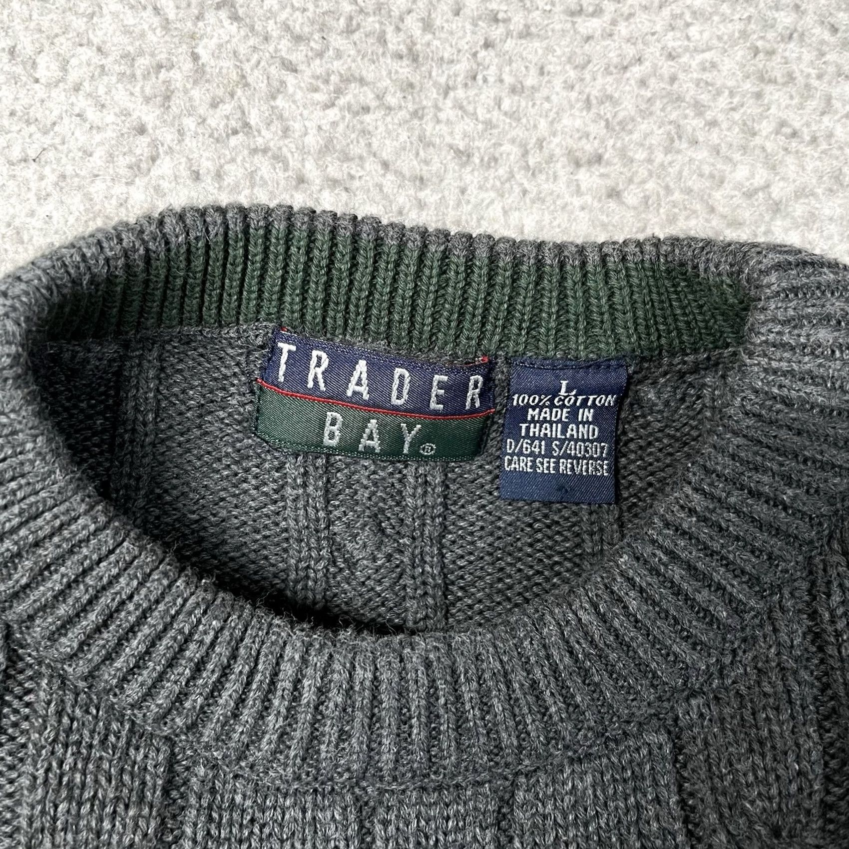 Vintage Trader Bay Sweater Men L Gray Cable-Knit Crewneck Pullover 90s Vintage Size US L / EU 52-54 / 3 - 2 Thumbnail