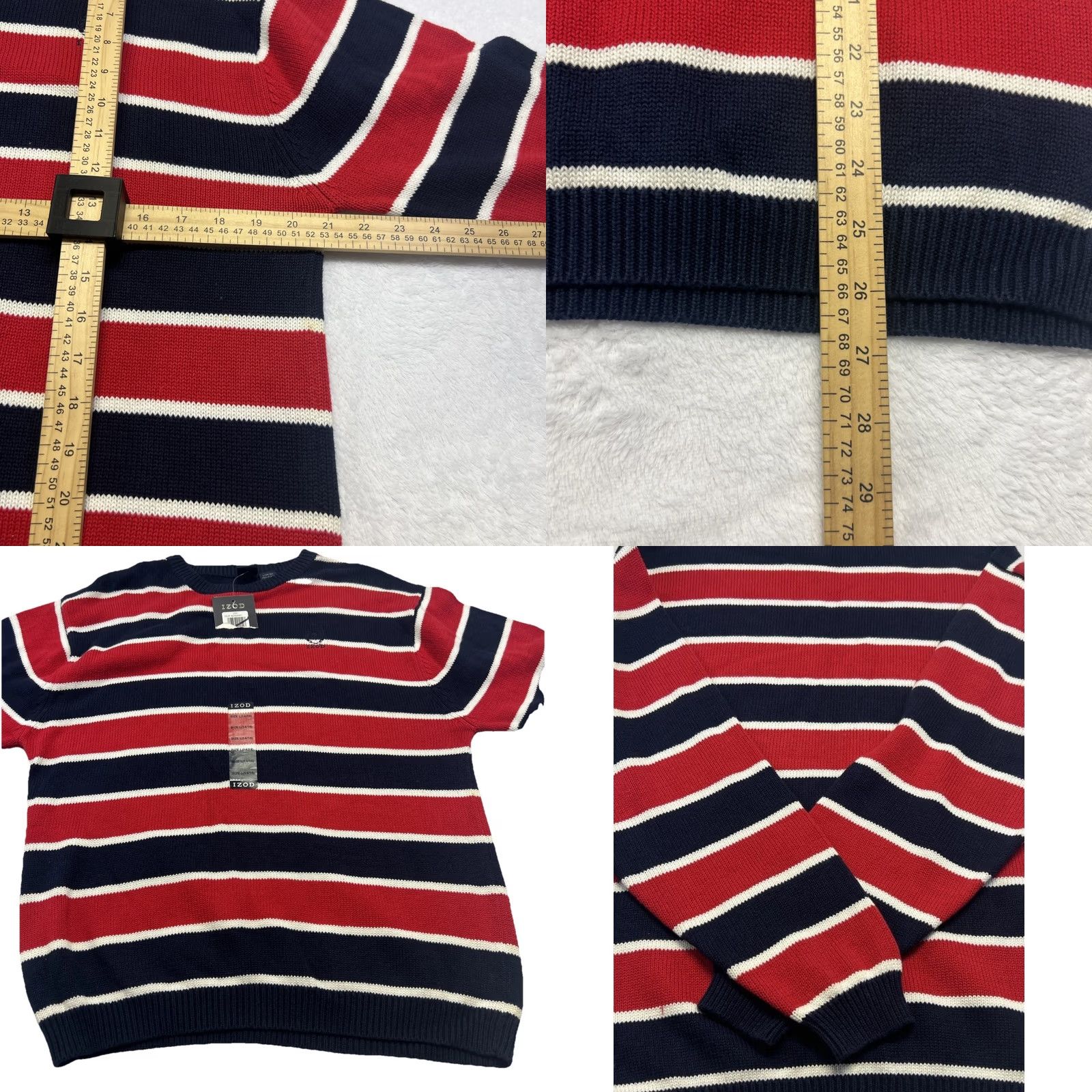 Izod IZOD Mens L Sweater Red Navy Striped Crewneck Logo 100% Cotton NWT Knit Crew Neck Long Sleeve Pullover Vintage? No Size US L / EU 52-54 / 3 - 8 Thumbnail