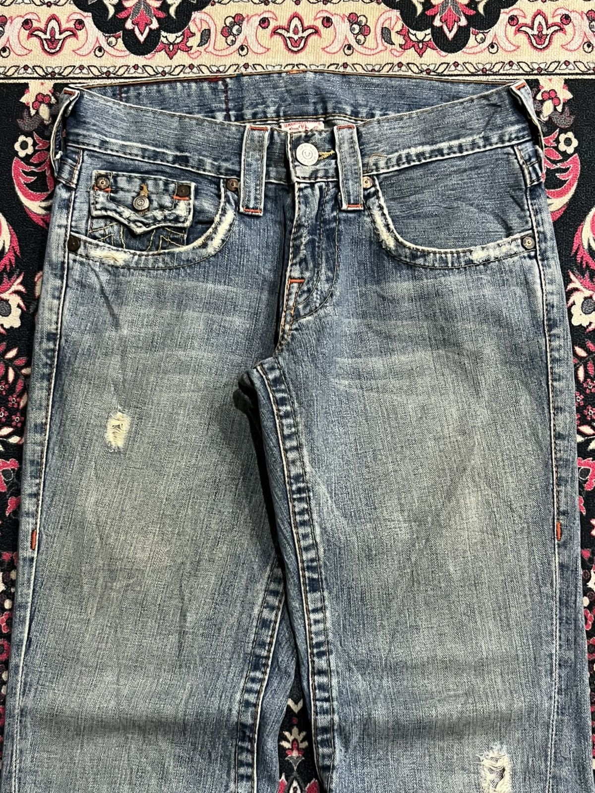 True Religion Vintage True Religion Blue Washed Distressed Flare Jeans Size US 28 / EU 44 - 4 Thumbnail