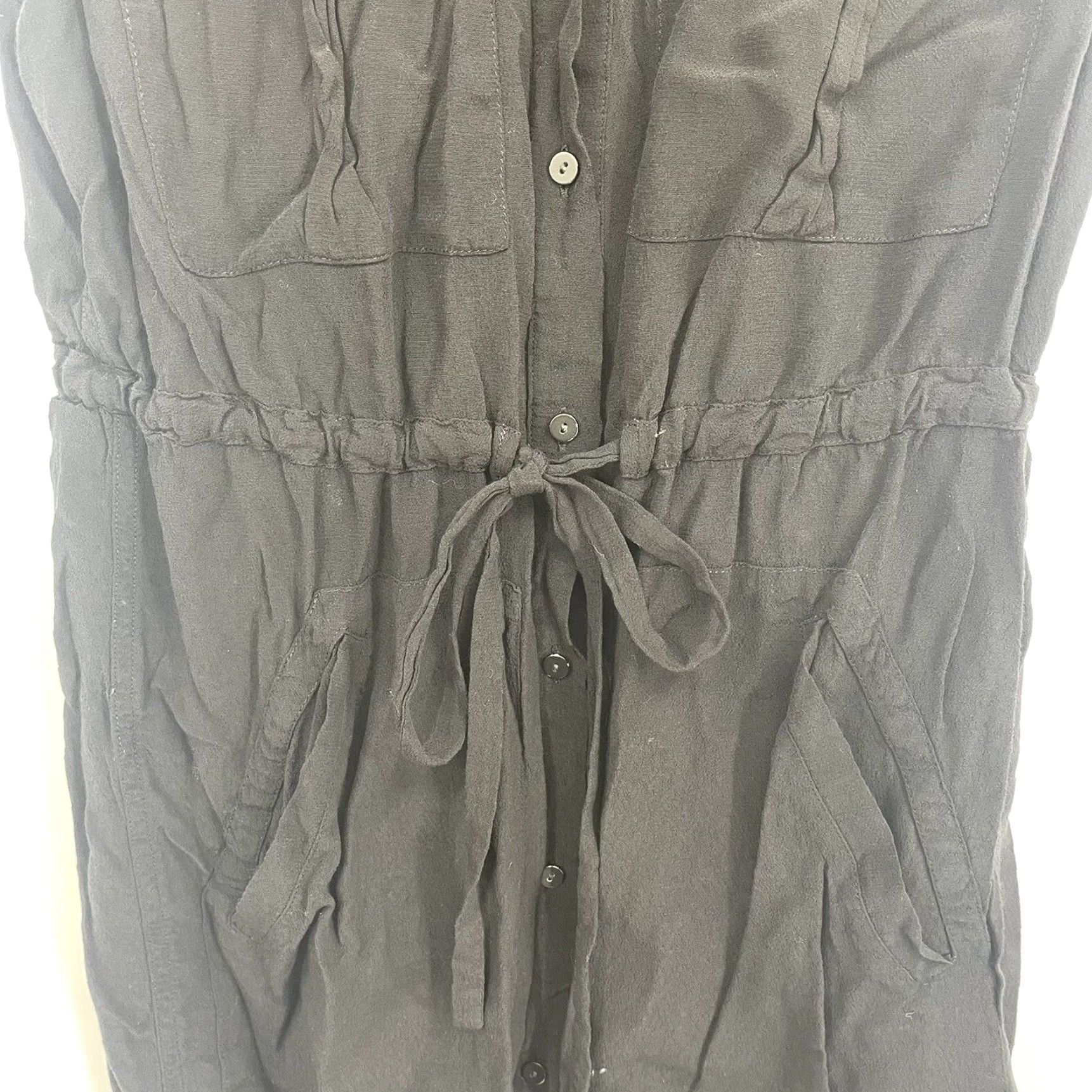 Allsaints All Saints Millie Sleeveless Dress XS Black Button Collared Tie Waist Boho Minimalist Shirt Dress Womens 90s Beach City (no extra) Size XS / US 0-2 / IT 36-38 - 3 Thumbnail