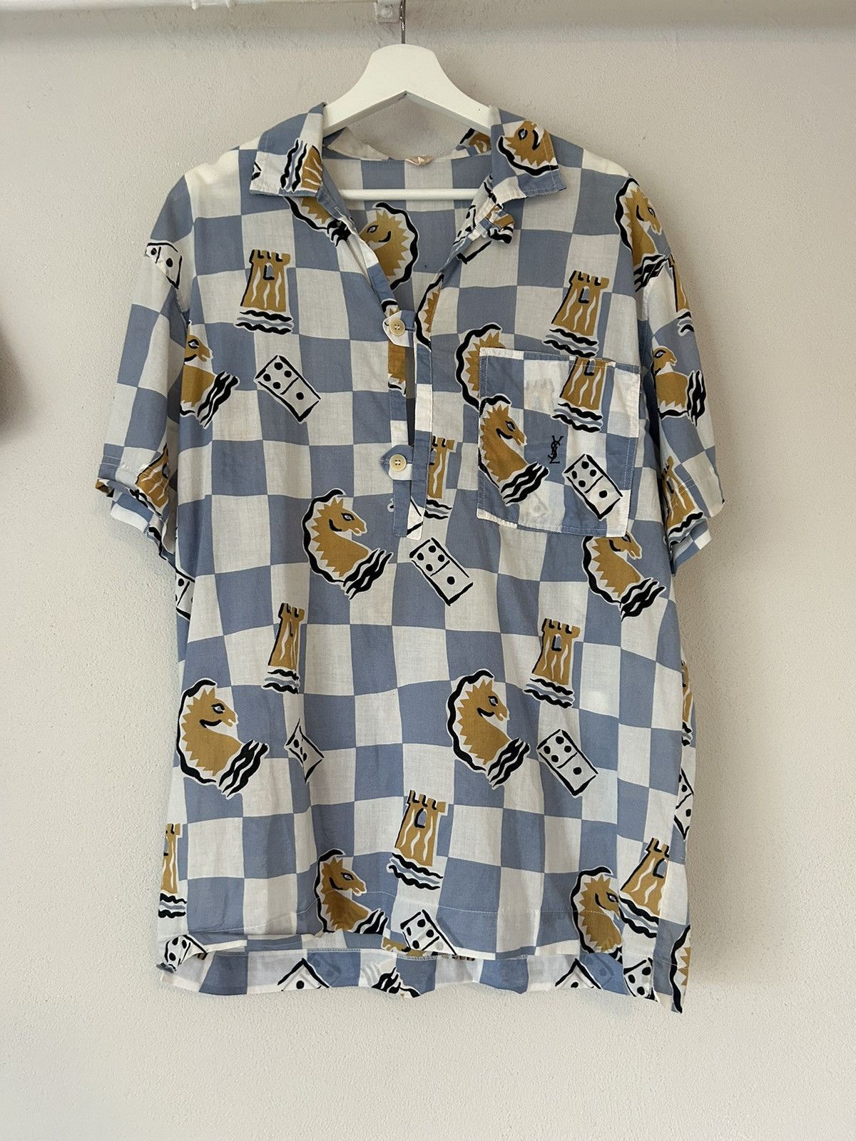 Yves Saint Laurent Chess Print Short Sleeve Shirt Size US M / EU 48-50 / 2 - 1 Thumbnail