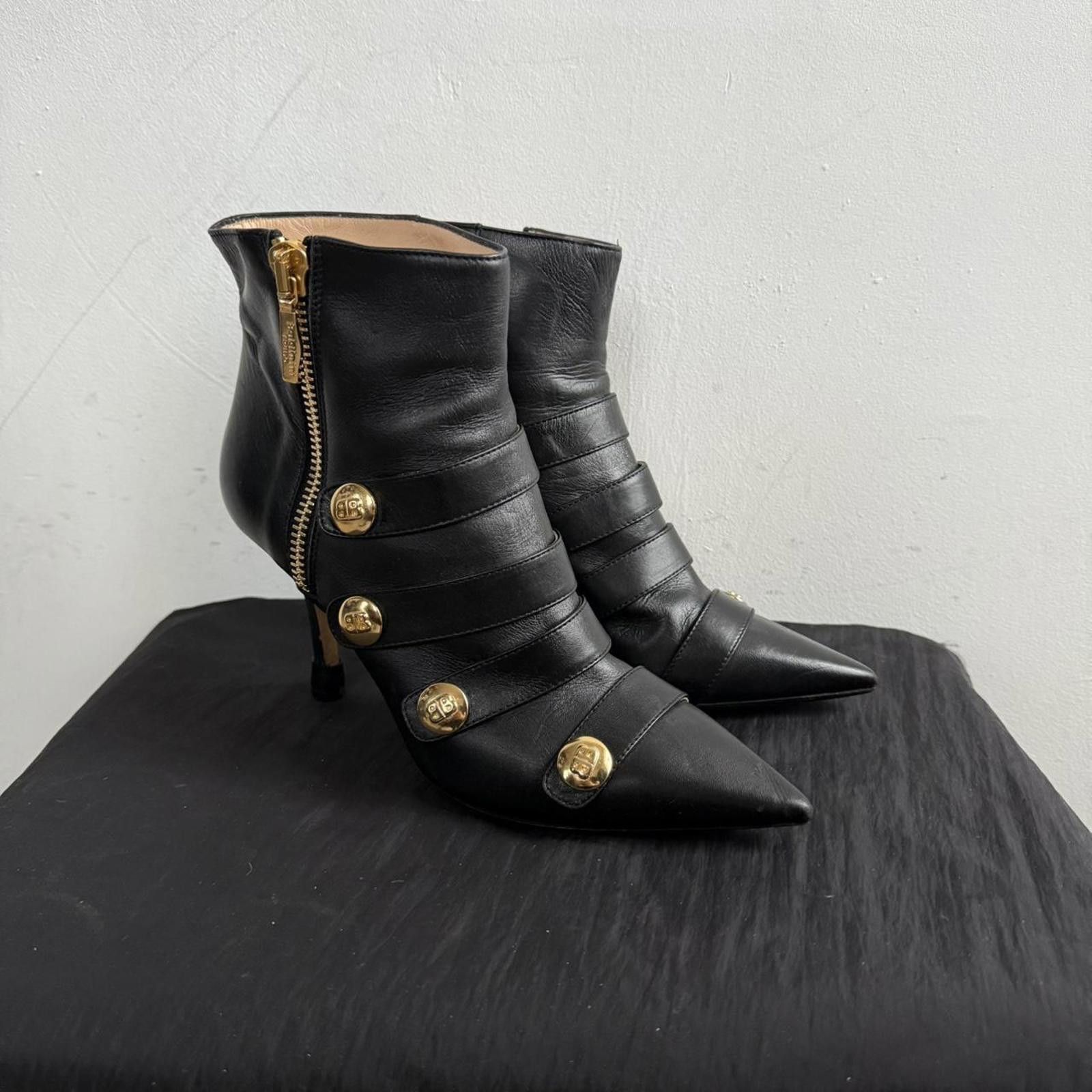 Baldinini Baldinini Black Leather Pointed Toe Ankle Boots Size US 5 / IT 35 - 1 Thumbnail