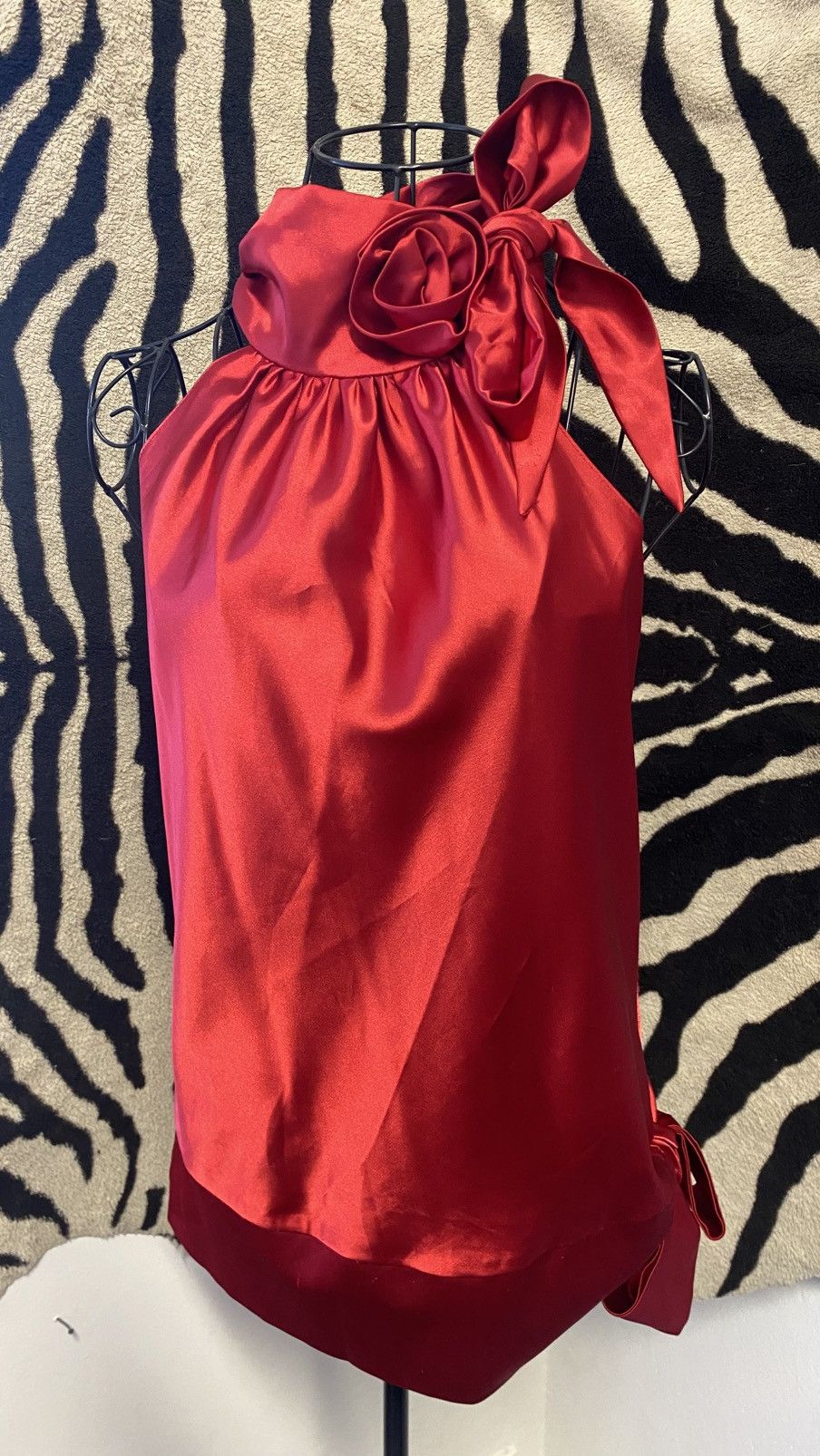 Vintage Bright red loose blouse with a bow Size S / US 4 / IT 40 - 4 Thumbnail
