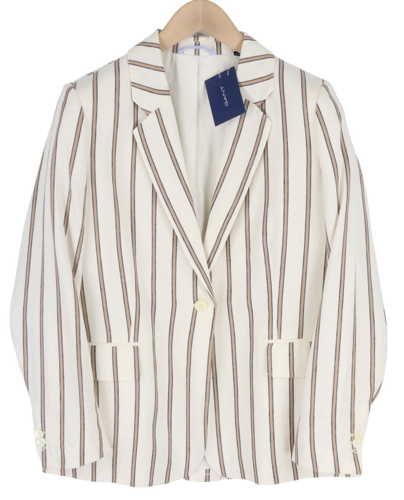 Gant STRIPE LINEN EU38 Off-White Linen Notch Blazer 85338 Size M / US 6-8 / IT 42-44 - 1 Thumbnail