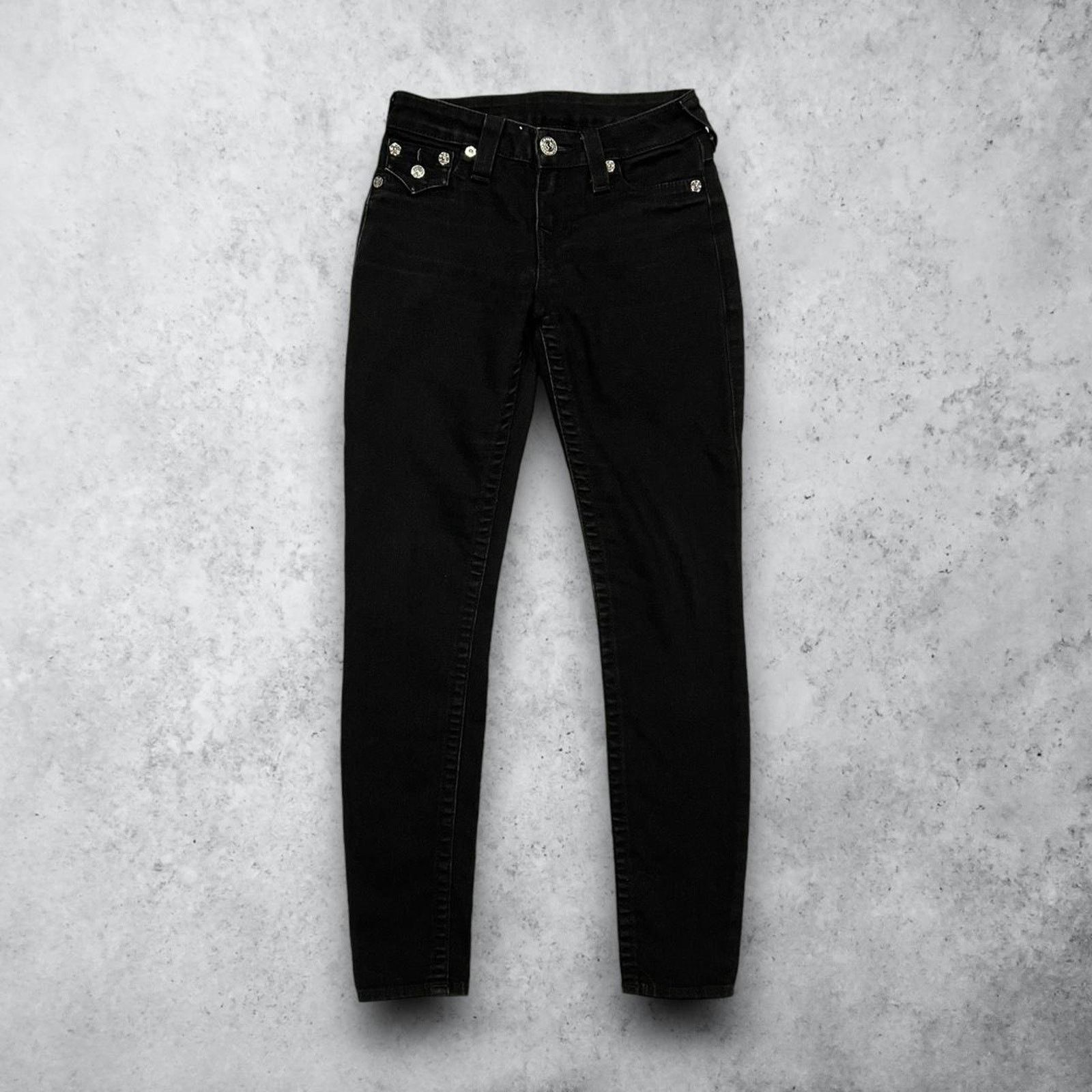 True Religion True Religion Black Skinny Jeans w/ Embroidered Back Pockets Size US 26 / EU 42 - 3 Thumbnail