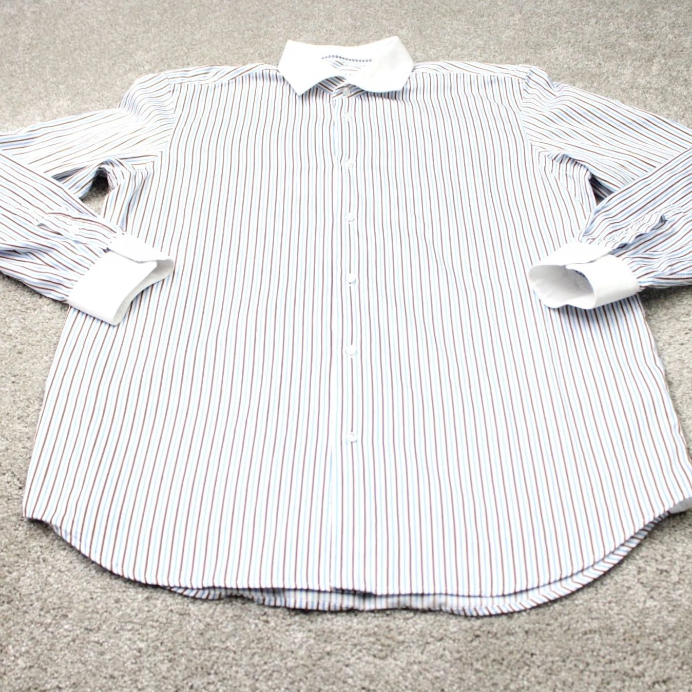 Robert Graham Robert Graham Shirt Mens 17.5 44 Blue/Brown Contrast Collar Cotton Long Sleeve Dress Shirt Mens Size US XXL / EU 58 / 5 - 3 Thumbnail