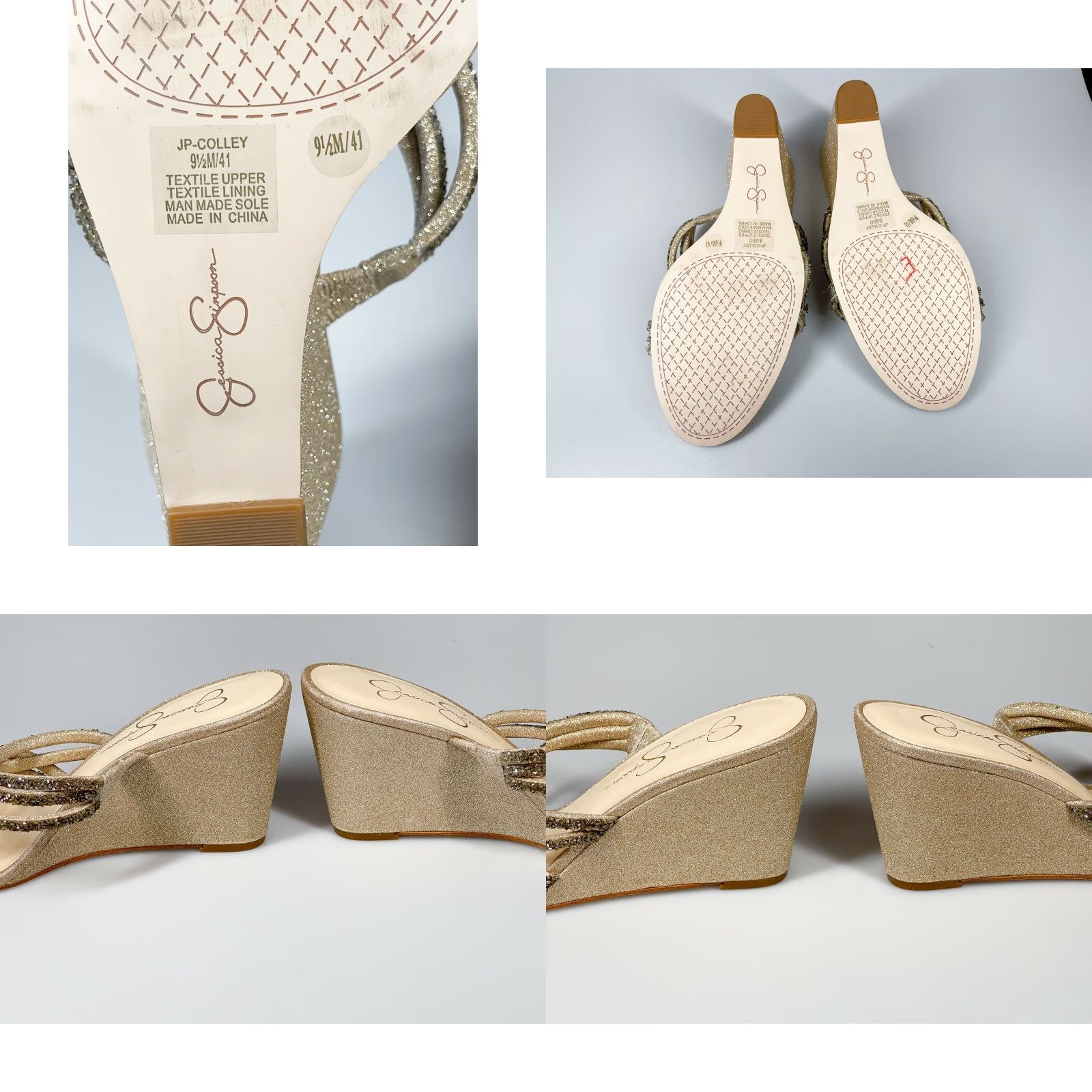 Jessica Simpson Jessica Simpson Colley Womens Sandal M Beige 9.5 High Wedge Glitter Bling 90s? Size US 10 / IT 40 - 8 Thumbnail