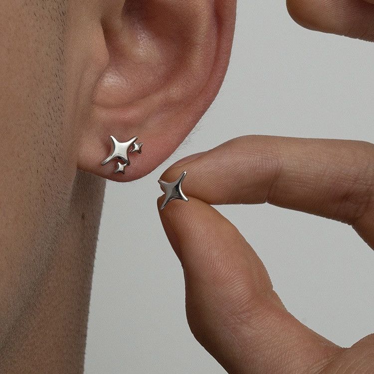 Jewelry × Sterling Silver Star Rare Earrings One Pairs Chrome Jewelry Size ONE SIZE - 1 Thumbnail