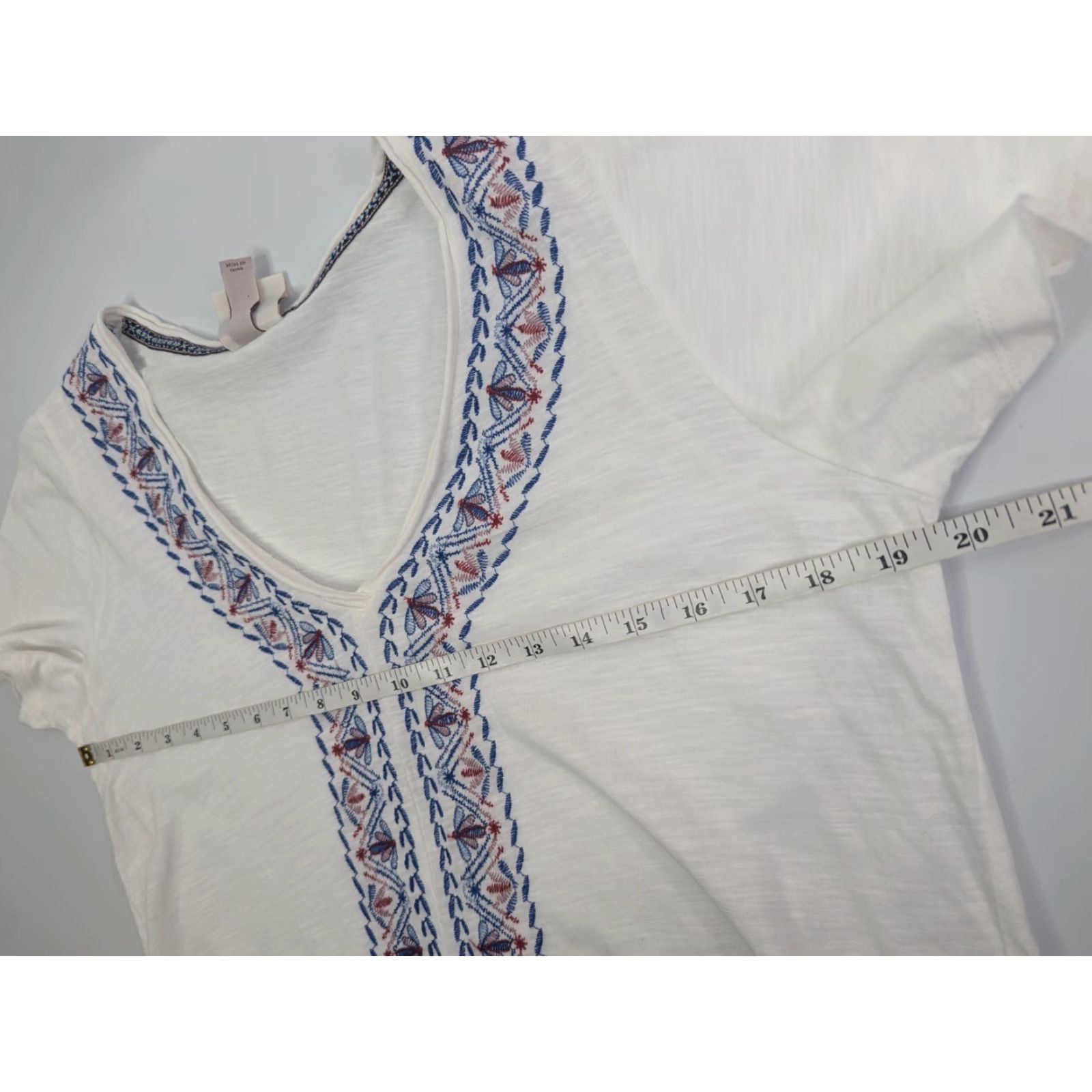 Vintage VINTAGE? No — Use Knox Rose Women’s Large White Embroidered Short Sleeve V Neck Boho Peasant Top Size L / US 10 / IT 46 - 4 Thumbnail