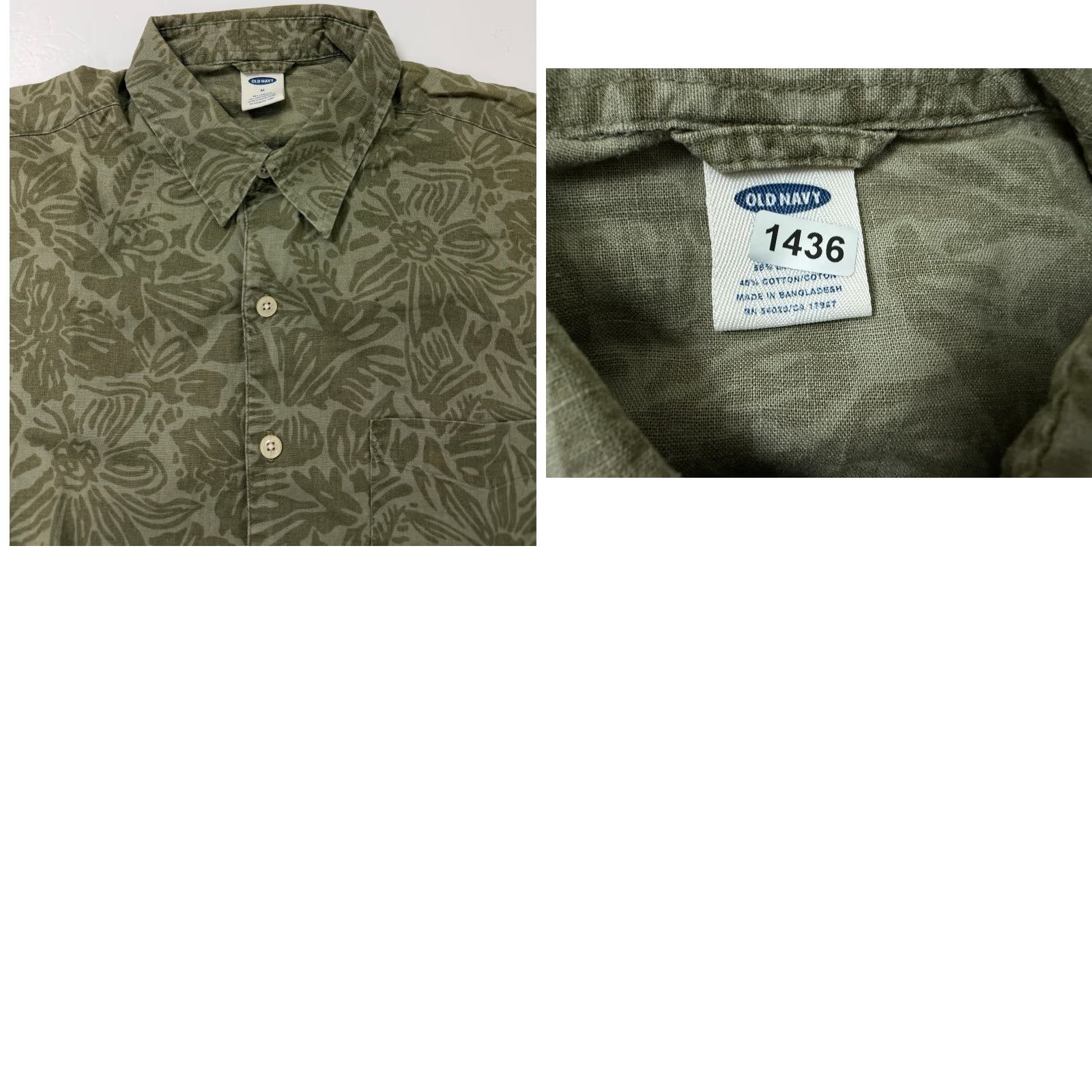 Old Navy VINTAGE Old Navy Shirt Men M Floral Olive Linen Cotton Button-Up Short Sleeve Hawaiian Beach Y2K Vintage 90s Theme Size US M / EU 48-50 / 2 - 9 Thumbnail