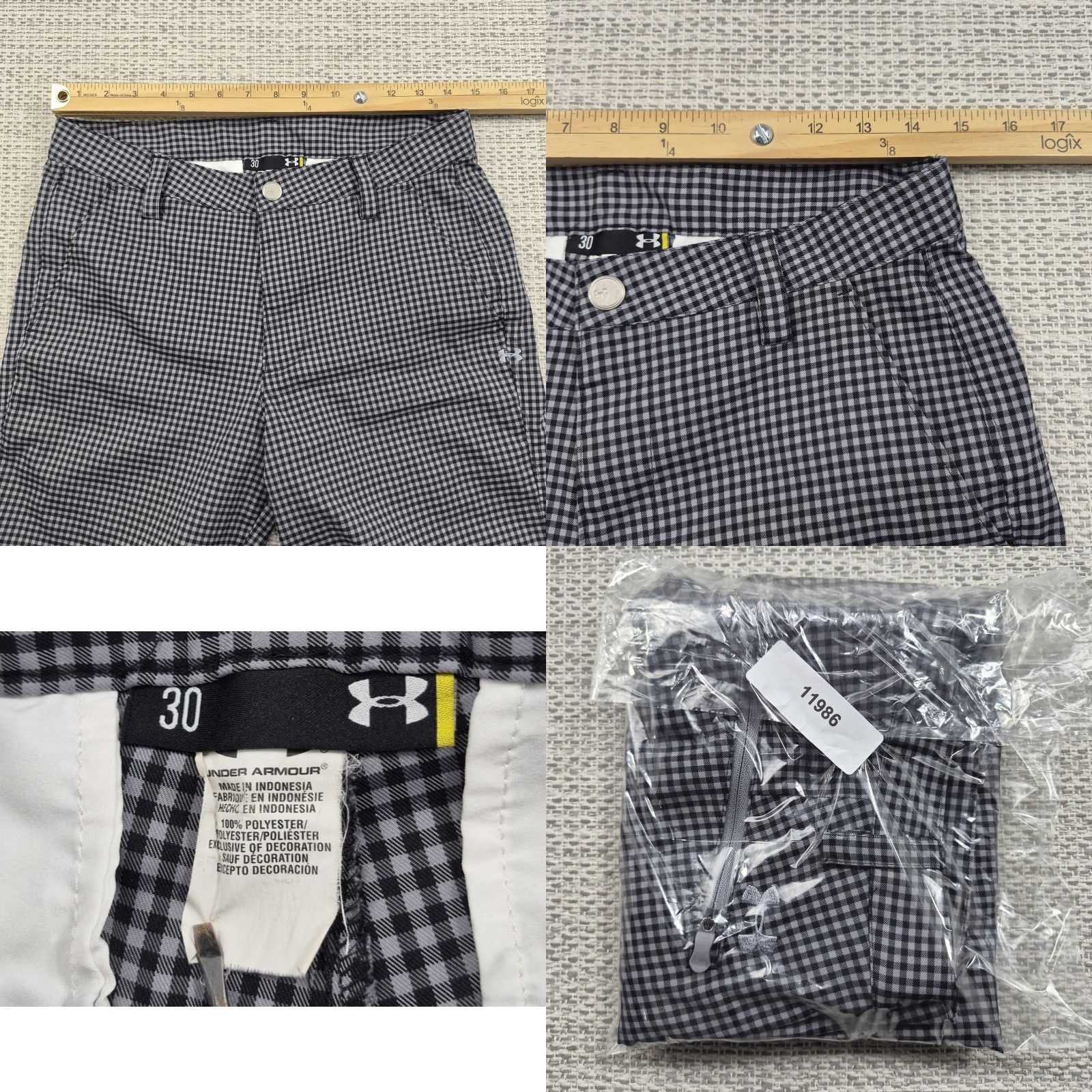 Under Armour VINTAGE? No, under armour shorts mens 30 gray check microfiber chino golf casual pockets Size US 30 / EU 46 - 8 Thumbnail