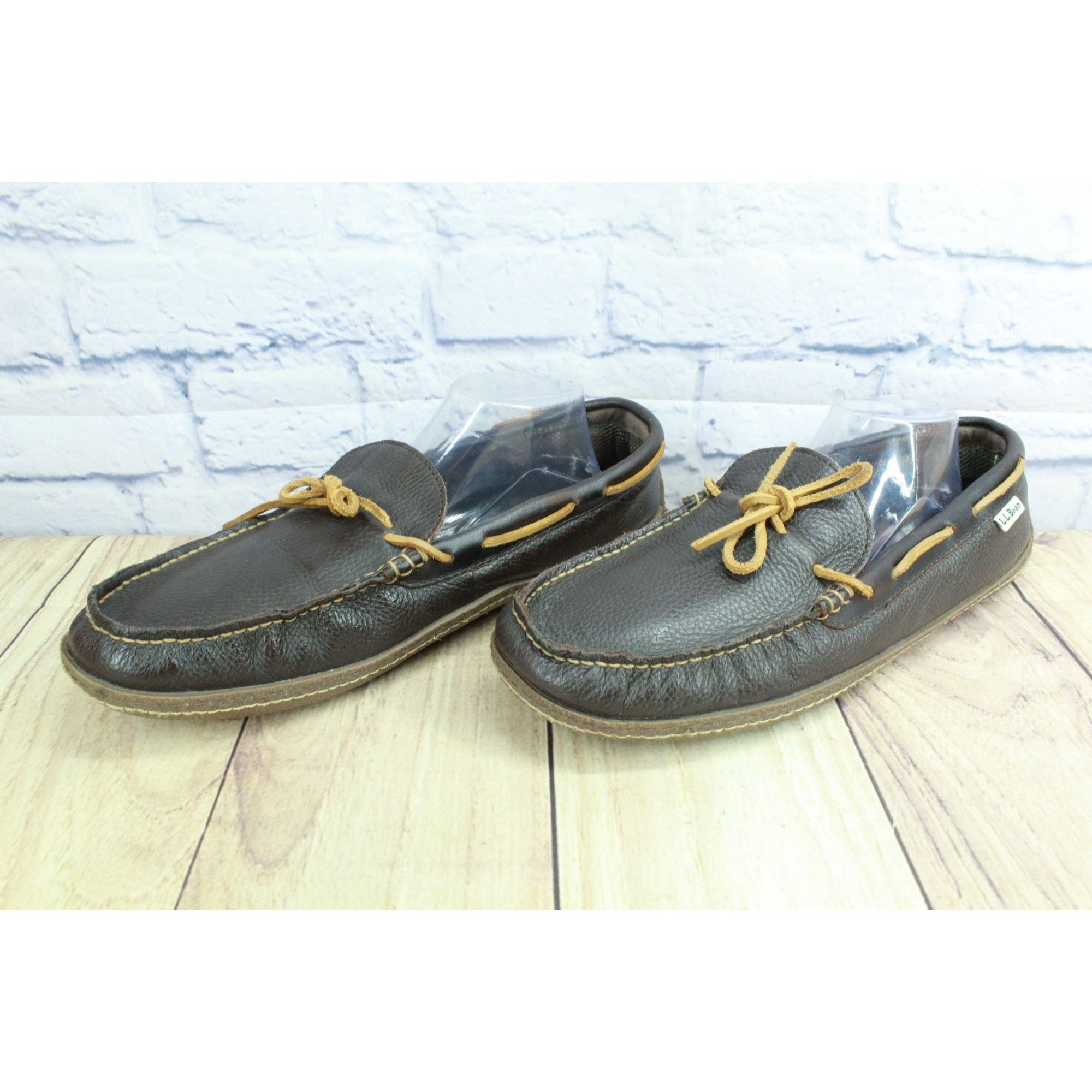 L.L. Bean LL Bean Brown Leather Flannel Moc Slippers Men's 13 M Size US 13 / EU 46 - 2 Thumbnail