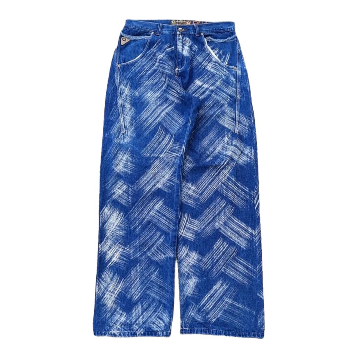 image of Vintage Akademiks Brushed Pattern Baggy Jeans in Vintage Washed Denim, Men's (Size 34)