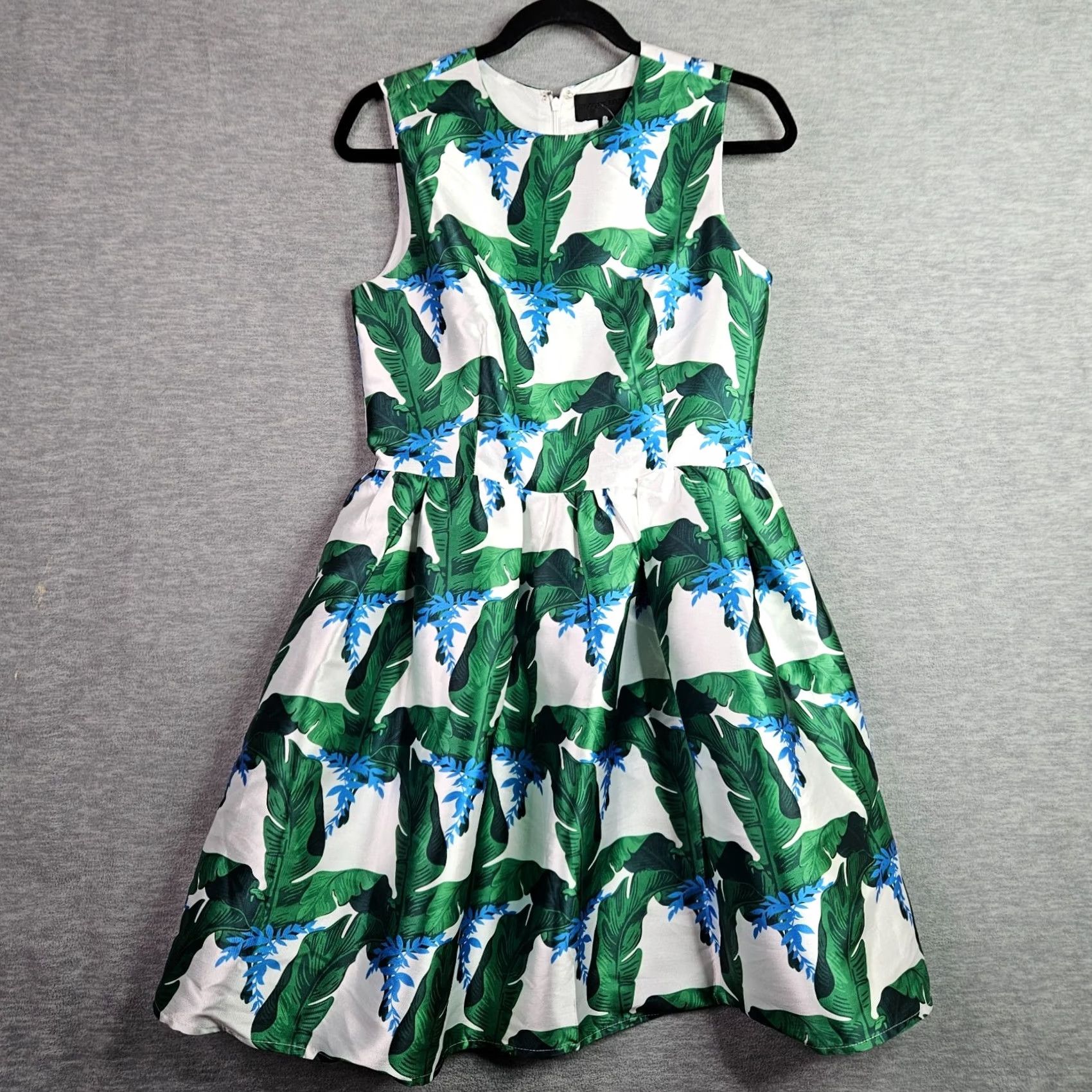 Vintage Blaque Label Dress New M Green Leaf Print Fit Flare Sleeveless Tropical Sz Size M / US 6-8 / IT 42-44 - 2 Thumbnail