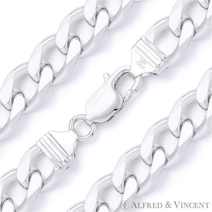 14mm Curb Chain Necklace in Solid .925 Sterling Silver 30