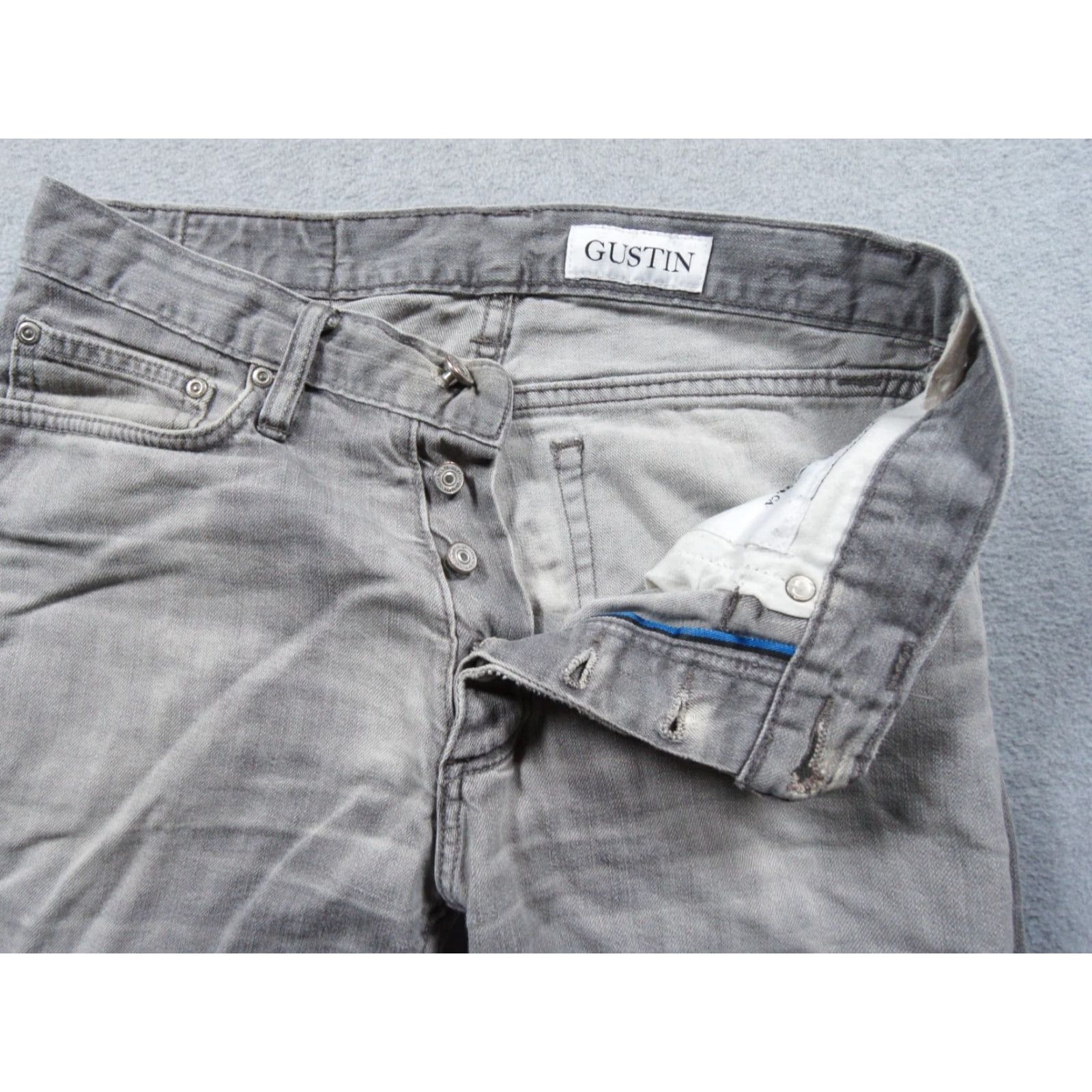 Gustin Gustin Jeans Means 30x30 Gray Denim Pants Button Fly Straight Worn Distressed 30x30 Vel 5-Pocket Mens Jeans Regular Gray Cotton Denim) Size US 30 / EU 46 - 2 Thumbnail