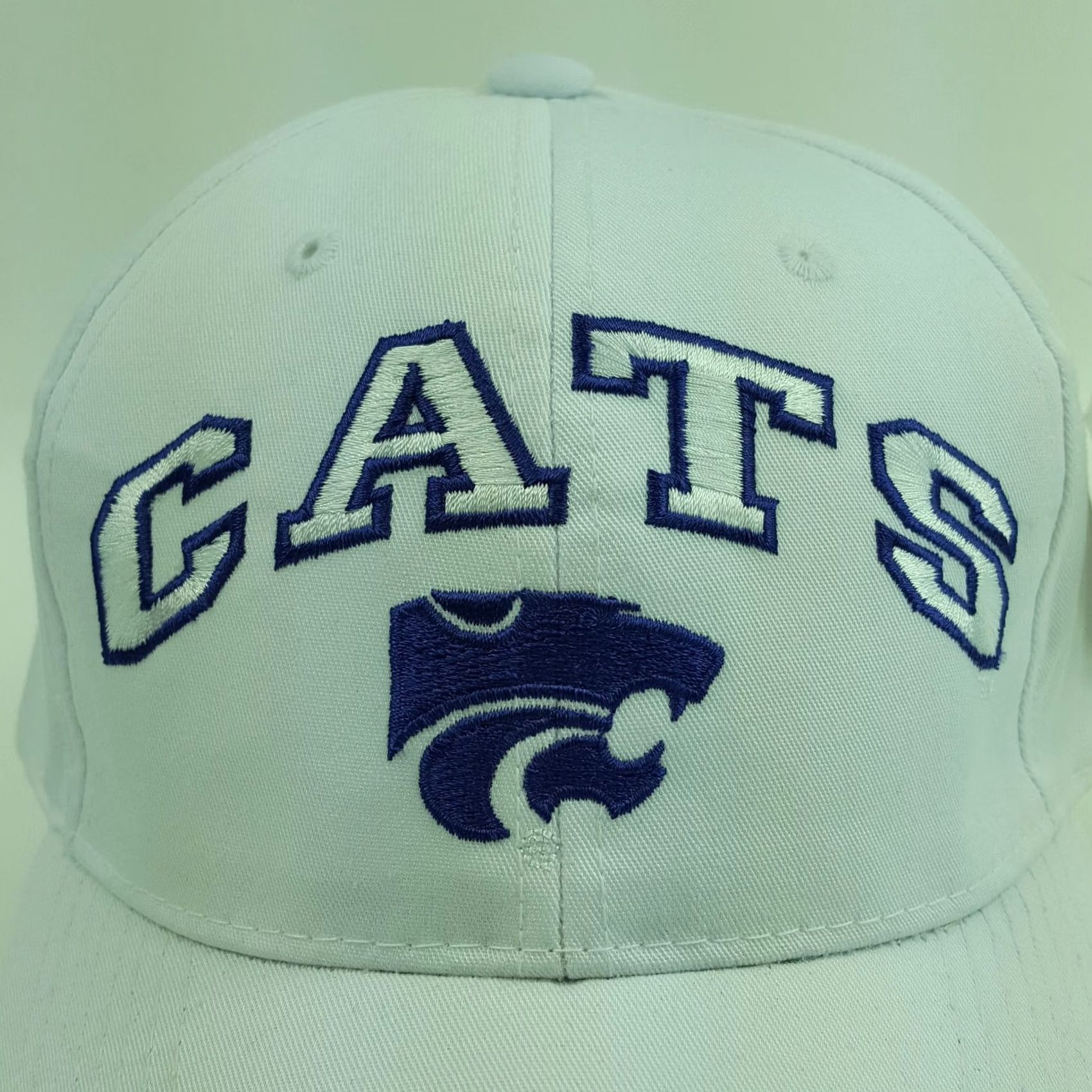 Vintage VTG Kansas State Wildcats Hat NCAA Twill 90s College Baseball Cap Snapback Adjustable Mens White KD State University Logo Headmaster Size ONE SIZE - 4 Thumbnail