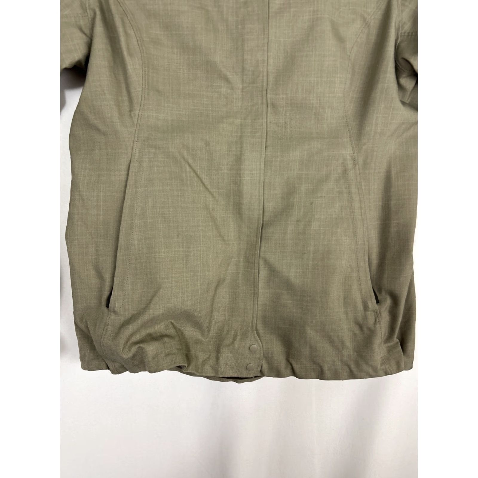 REI Womens Small Full Zip Jacket Beige Nylon Polyester Missing Hood Cinch Waist