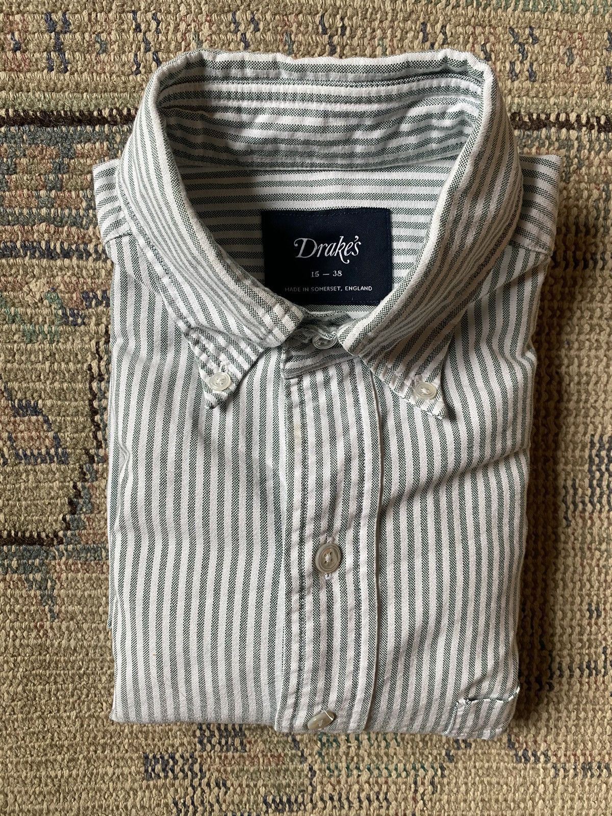 Drake’s Ticking Stripe Cotton Oxford Cloth Button-Down Shirt