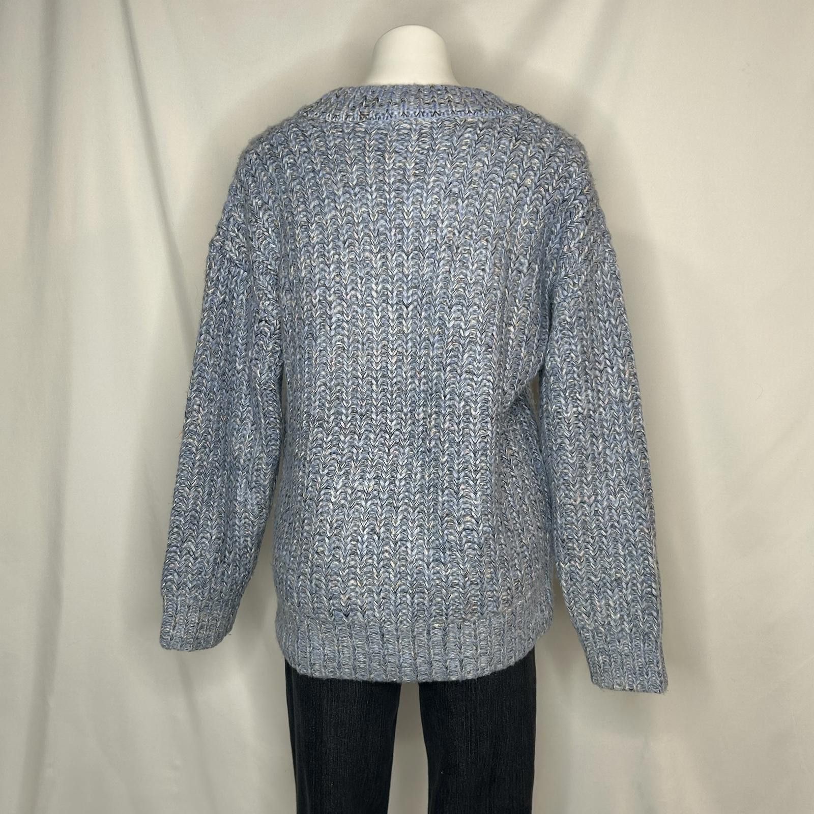Designer For the Republic, Blue Chunky Knit V Neck Sweater, Medium Size M / US 6-8 / IT 42-44 - 5 Thumbnail