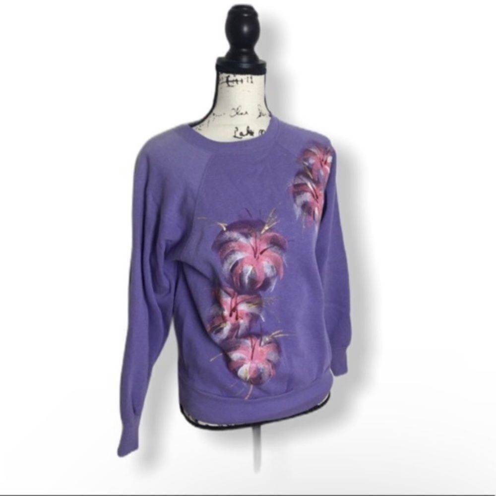 Other Vintage Purple Sweatshirt Women’s Size M Abstract Floral Pri Size M / US 6-8 / IT 42-44 - 1 Thumbnail