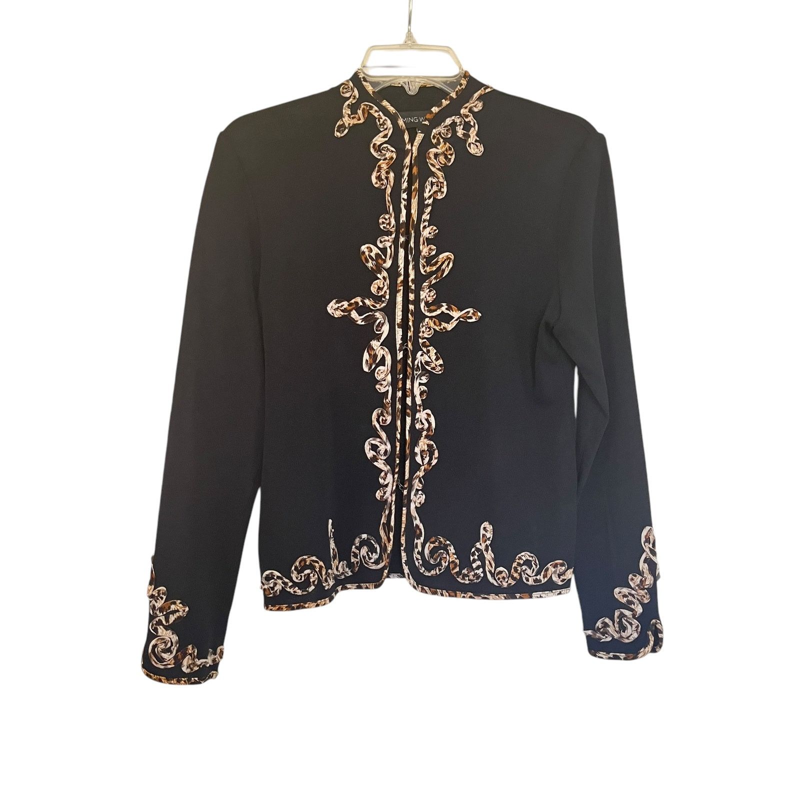 Other Ming Wang Black Leopard Print Cardigan Sweater Jacket Size S / US 4 / IT 40 - 1 Thumbnail