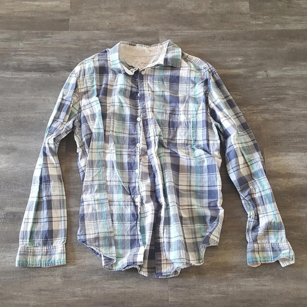 Merona White Blue Plaid Button Down Size US L / EU 52-54 / 3 - 1 Thumbnail