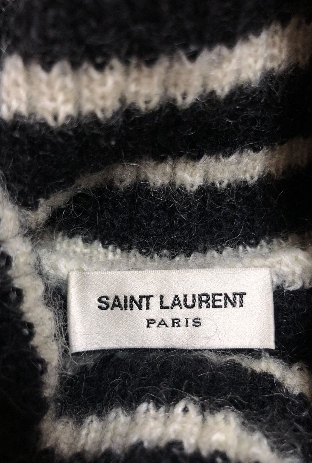 Saint Laurent Paris Saint Laurent Black & White Striped High-Neck Mohair Knit Size US L / EU 52-54 / 3 - 6 Thumbnail