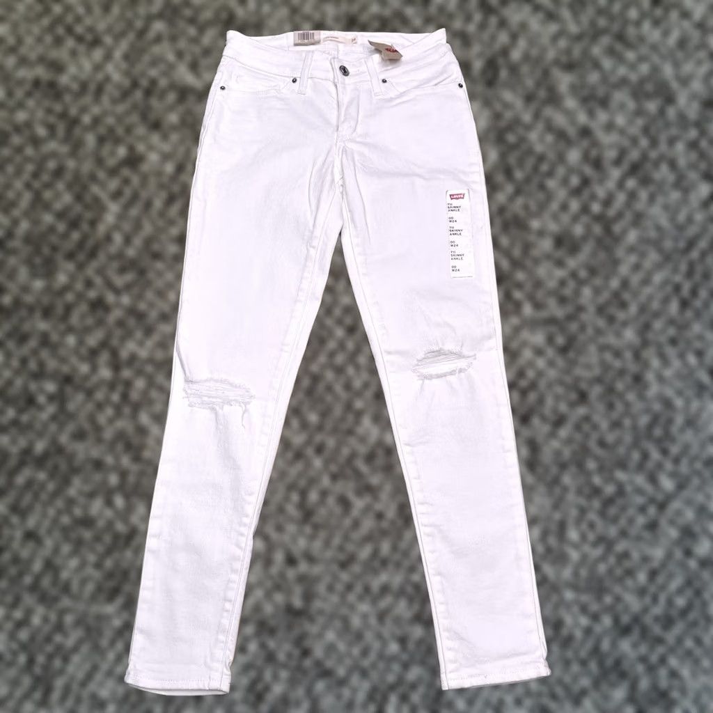Levi's VINTAGE? No. Levi's 711 Skinny Jeans Womens 24 White Mid Rise Stretch Denim 5-Pocket Slim 26in Inseam Size 42" / US 20 - 1 Thumbnail