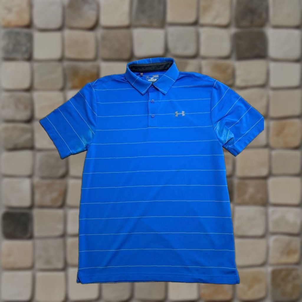 Under Armour Under Armour Playoff Polo Shirt Mens M Blue Striped Golf Short Sleeve Loose Fit Heatgear Polo Size US M / EU 48-50 / 2 - 1 Thumbnail