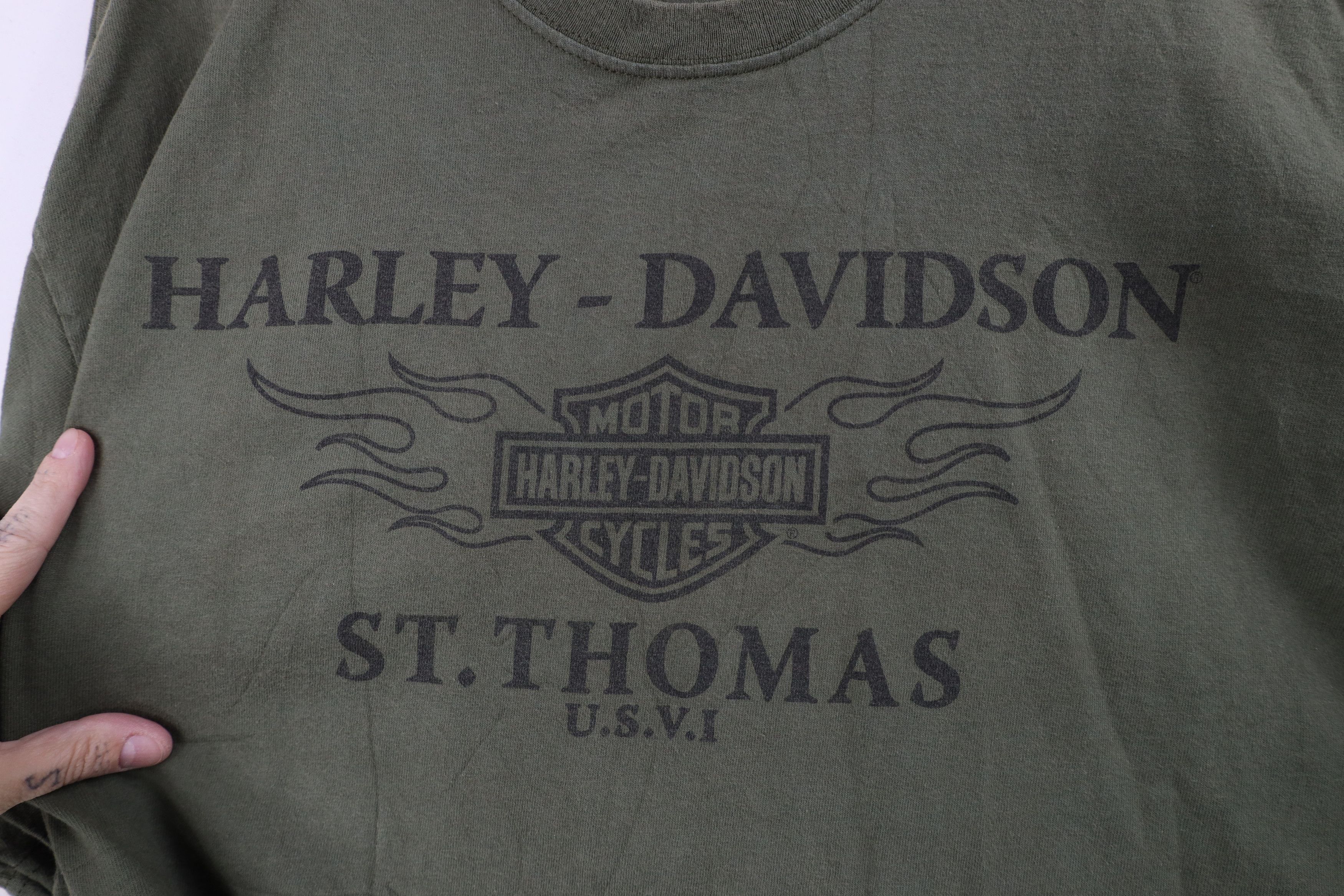 Harley Davidson Vintage Y2K Harley Davidson Spell Fire Flames T-Shirt Green Size US XL / EU 56 / 4 - 4 Thumbnail