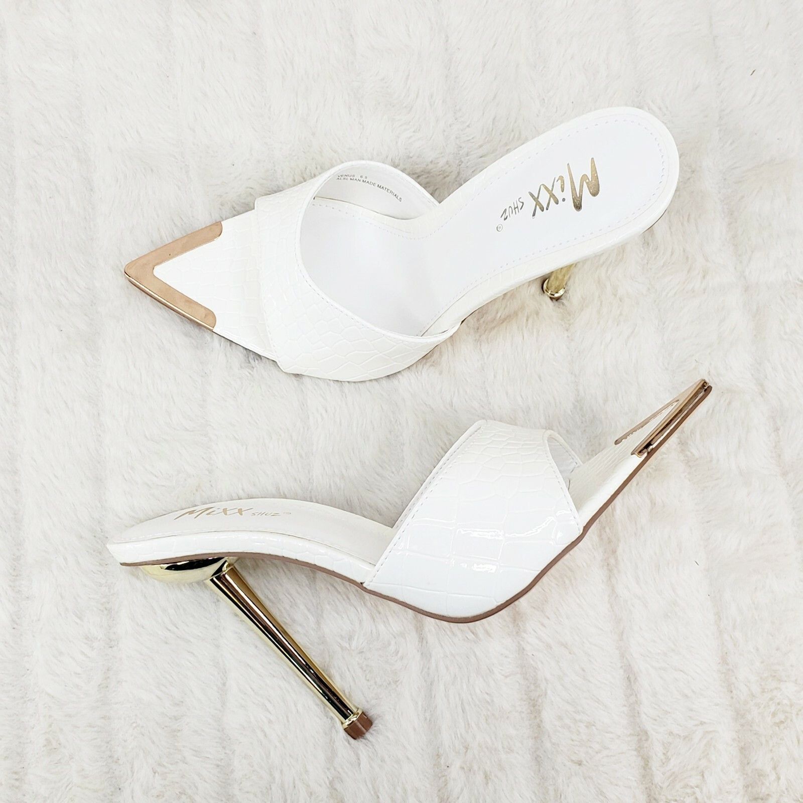 Other Venus White Slim High Heel Pointy Toe Slip On Sandals Slides Size US 11 / IT 41 - 3 Thumbnail