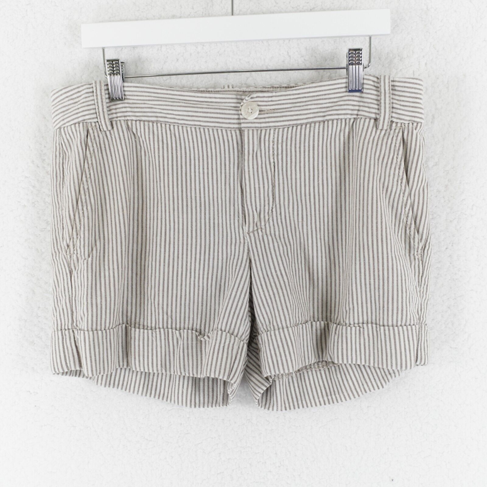 Express Express Linen Shorts Cream Beige Striped Size 10 Mid Rise Ho Size 32" / US 10 / IT 46 - 1 Thumbnail