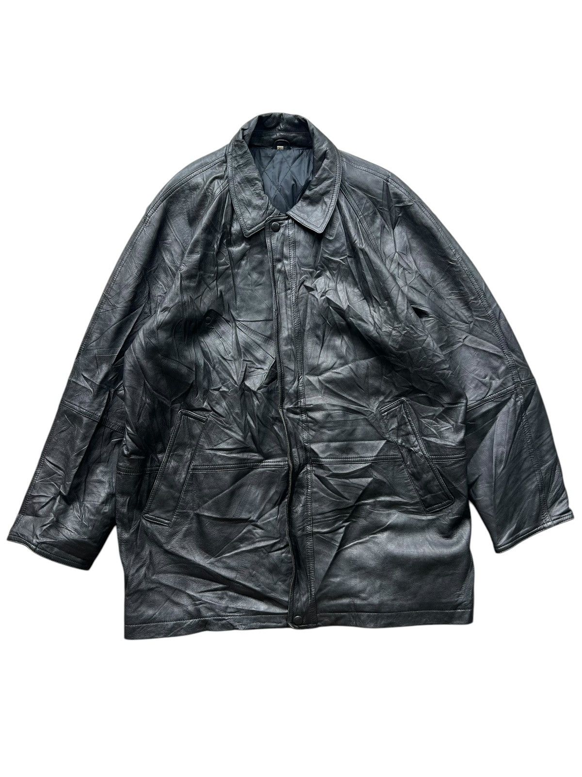 Japanese Brand × Vintage Nonchalant Ans Black Trench Coat Leather Jacket Size US L / EU 52-54 / 3 - 1 Thumbnail