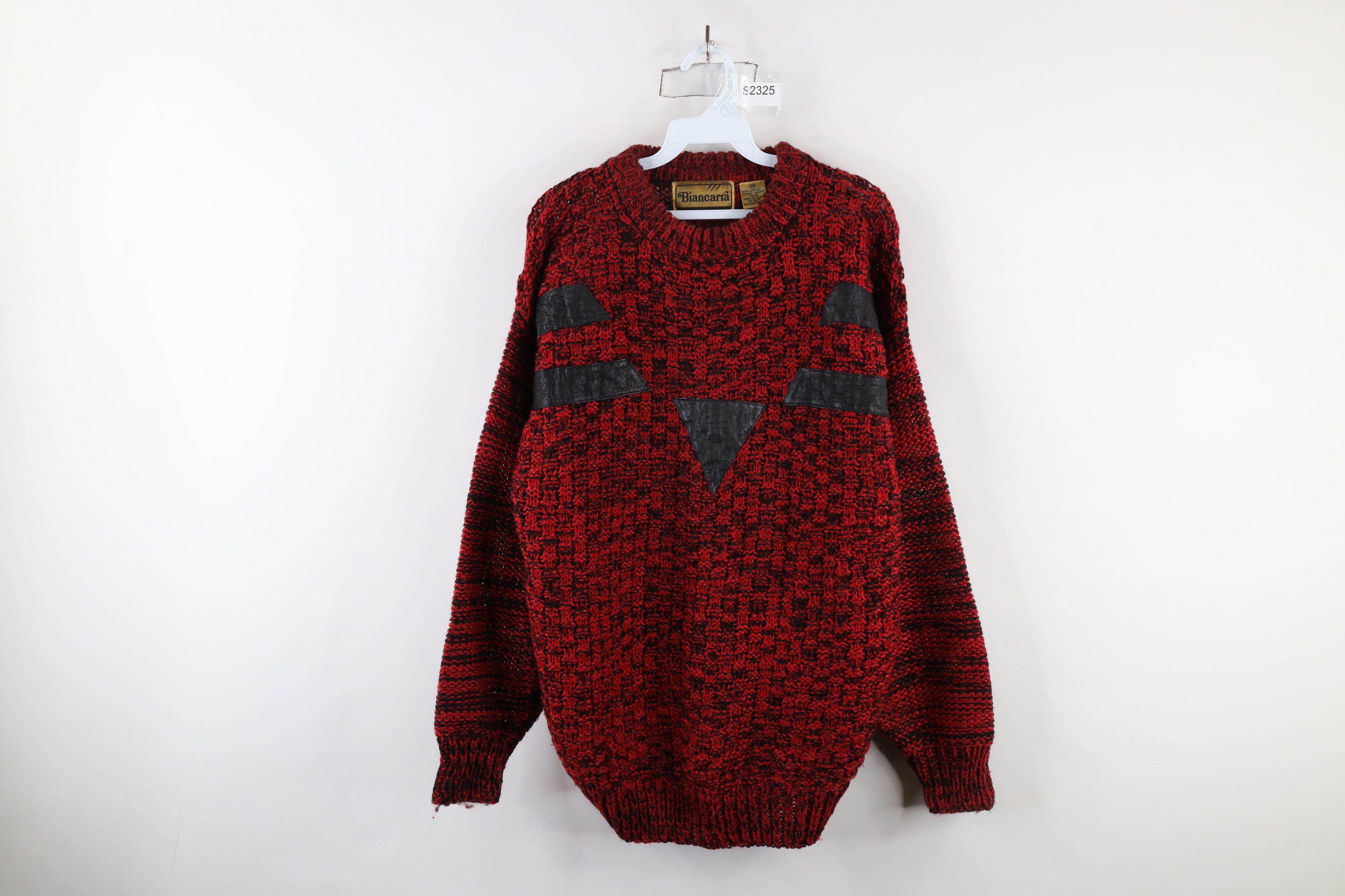 Vintage Vintage 90s Streetwear Leather Trim Crochet Knit Sweater Size US M / EU 48-50 / 2 - 1 Thumbnail
