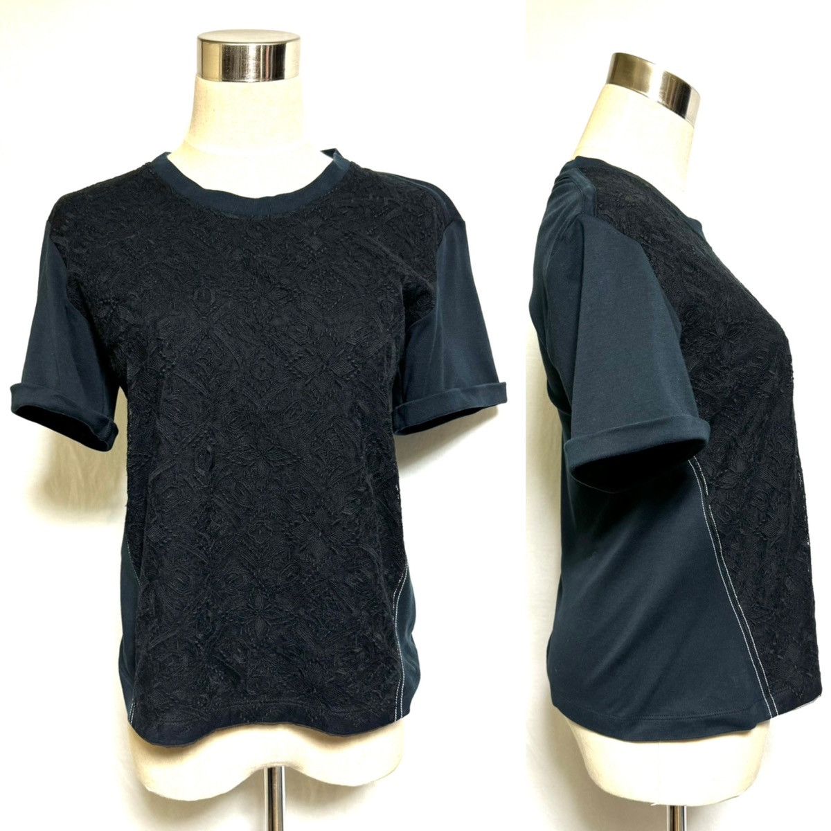Louis Vuitton floral lace rolled sleeve T-shirt top 34