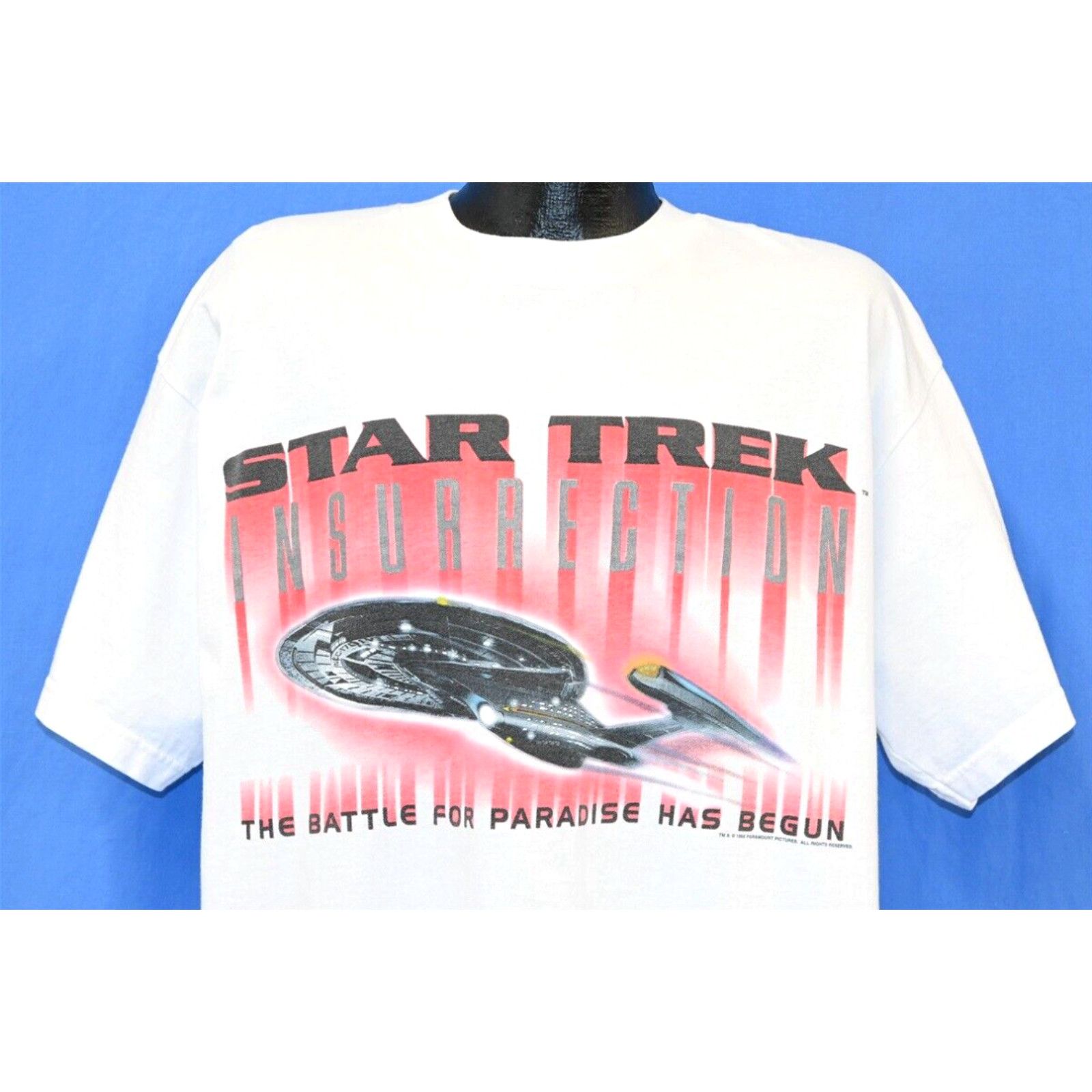 Image of VTG 90's Star Trek Insurrection Battle Paradise 1998 Sci Fi Movie Film T-Shirt XL in White, Men's