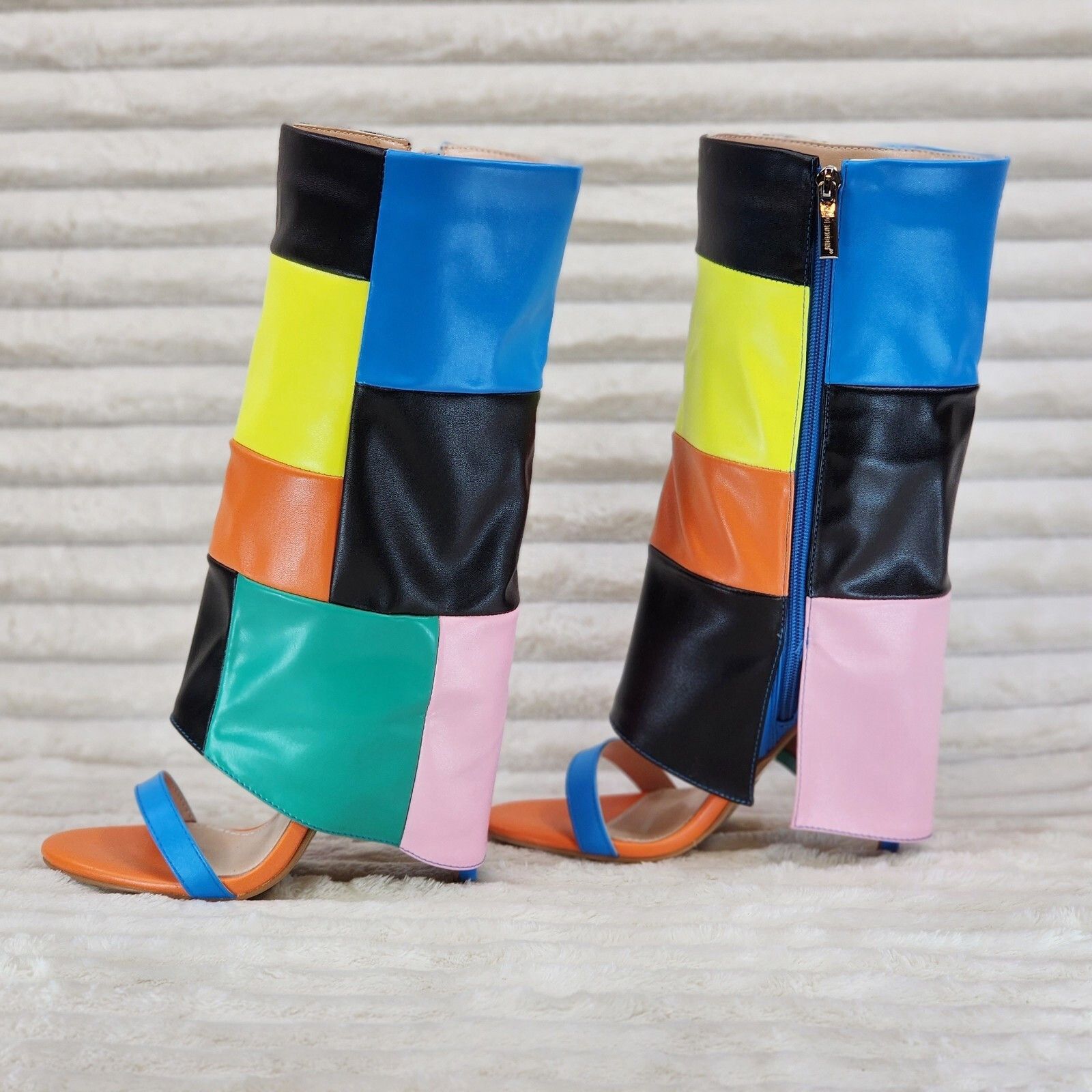 Other Paris Color Block Stiletto Fold Over Skirted Shootie Boot Sa Size US 6 / IT 36 - 2 Thumbnail