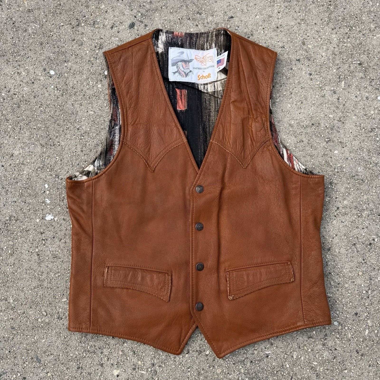 Schott × Vintage Vintage Schott NYC Kenny Rogers Brown Leather Vest Sz M Size US M / EU 48-50 / 2 - 1 Thumbnail