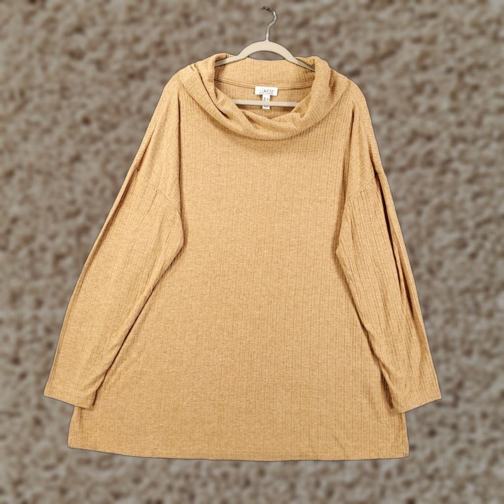 Denim & Co. Denim And Company Sweater Womens Large Tan Cowl Neck Lightweight Pullover Soft Size L / US 10 / IT 46 - 1 Thumbnail