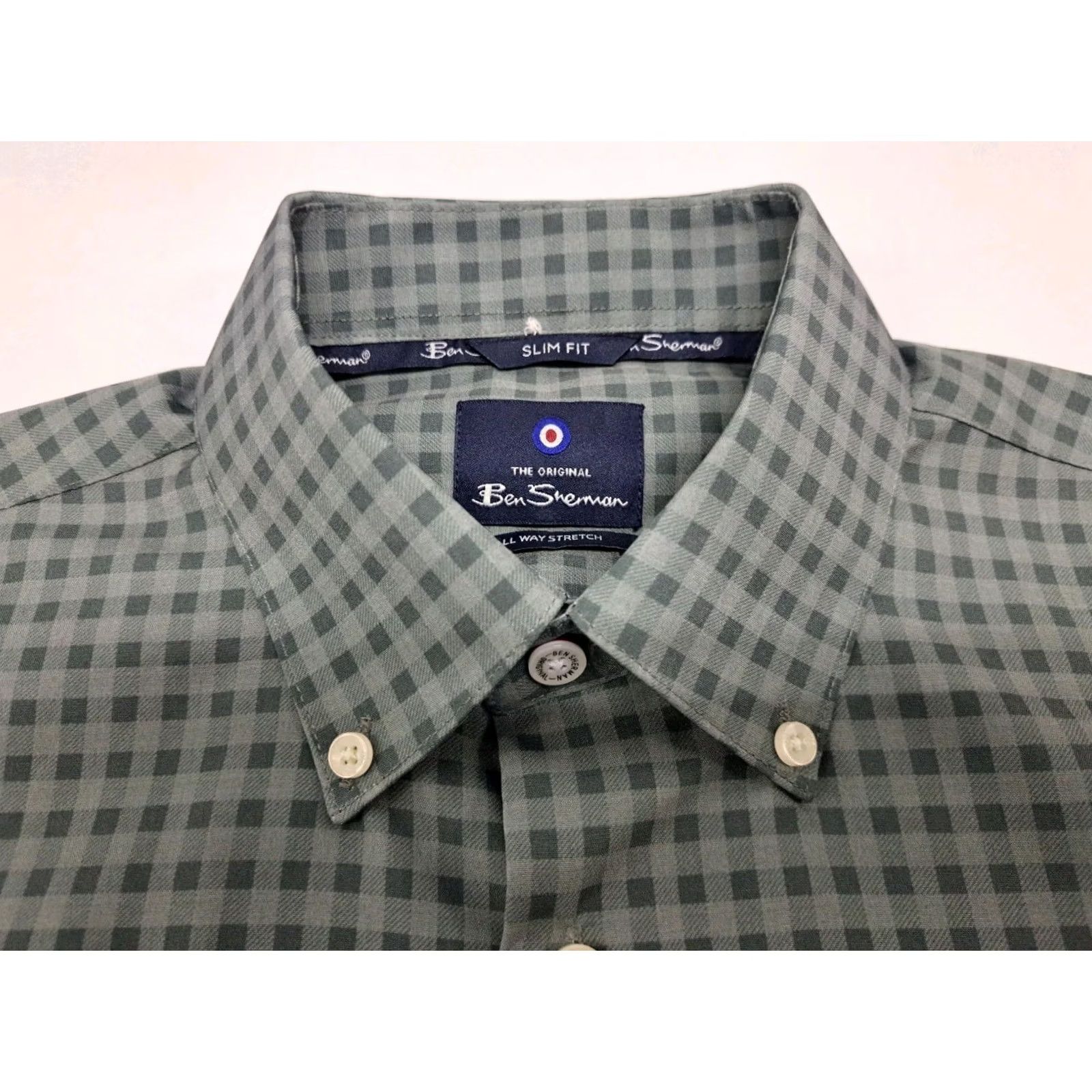 Ben Sherman Ben Sherman Mens Long Sleeve Slim Stretch Green Check Shirt 15/15.5 32-33 #7023 Size US M / EU 48-50 / 2 - 2 Thumbnail