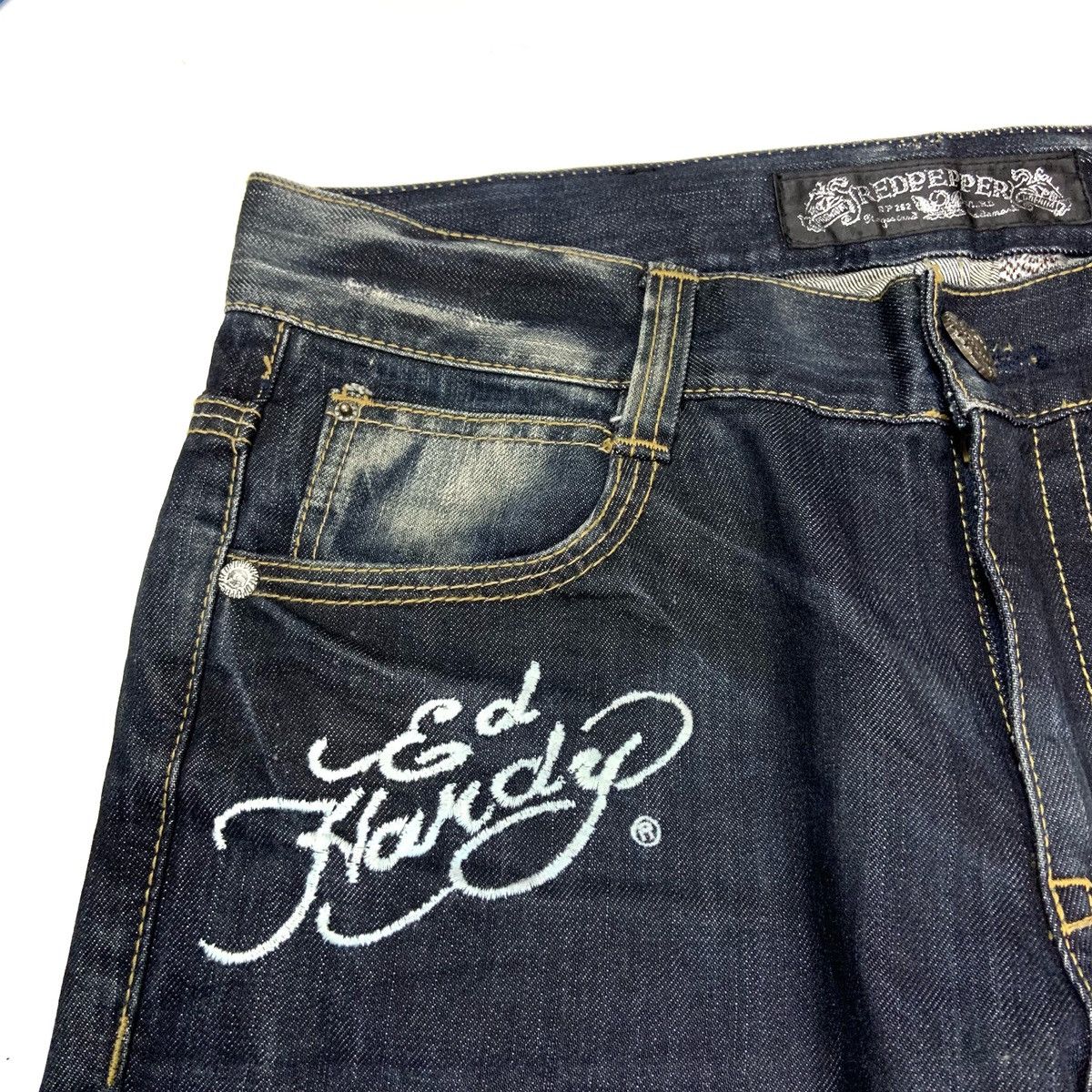 Ed Hardy × Japanese Brand × Vintage Vintage Ed Hardy X Redpapper Big Logo Distressed Jeans Size US 34 / EU 50 - 8 Thumbnail