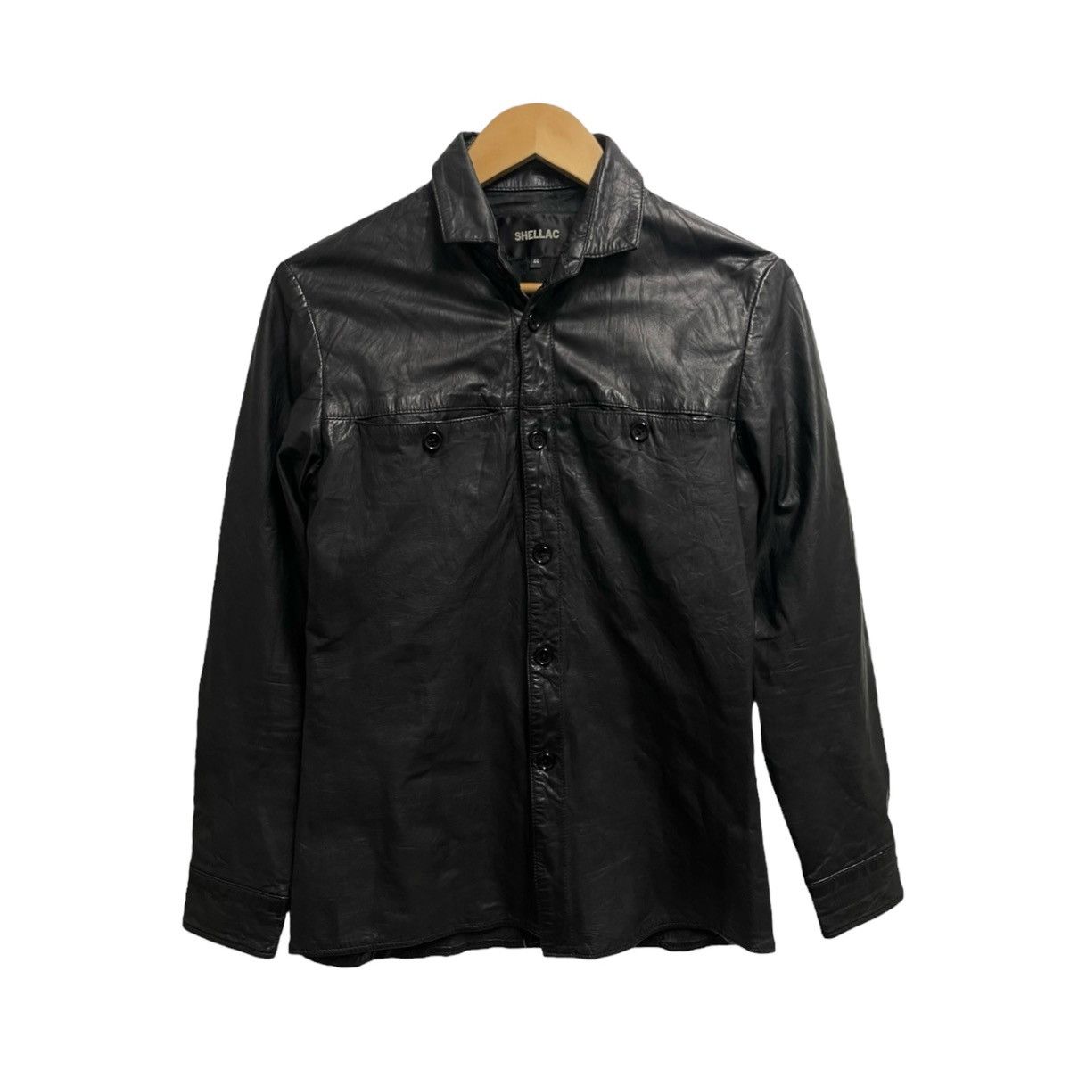 image of Shellac Leather Button Shirt in Black, Men's (Size Small)