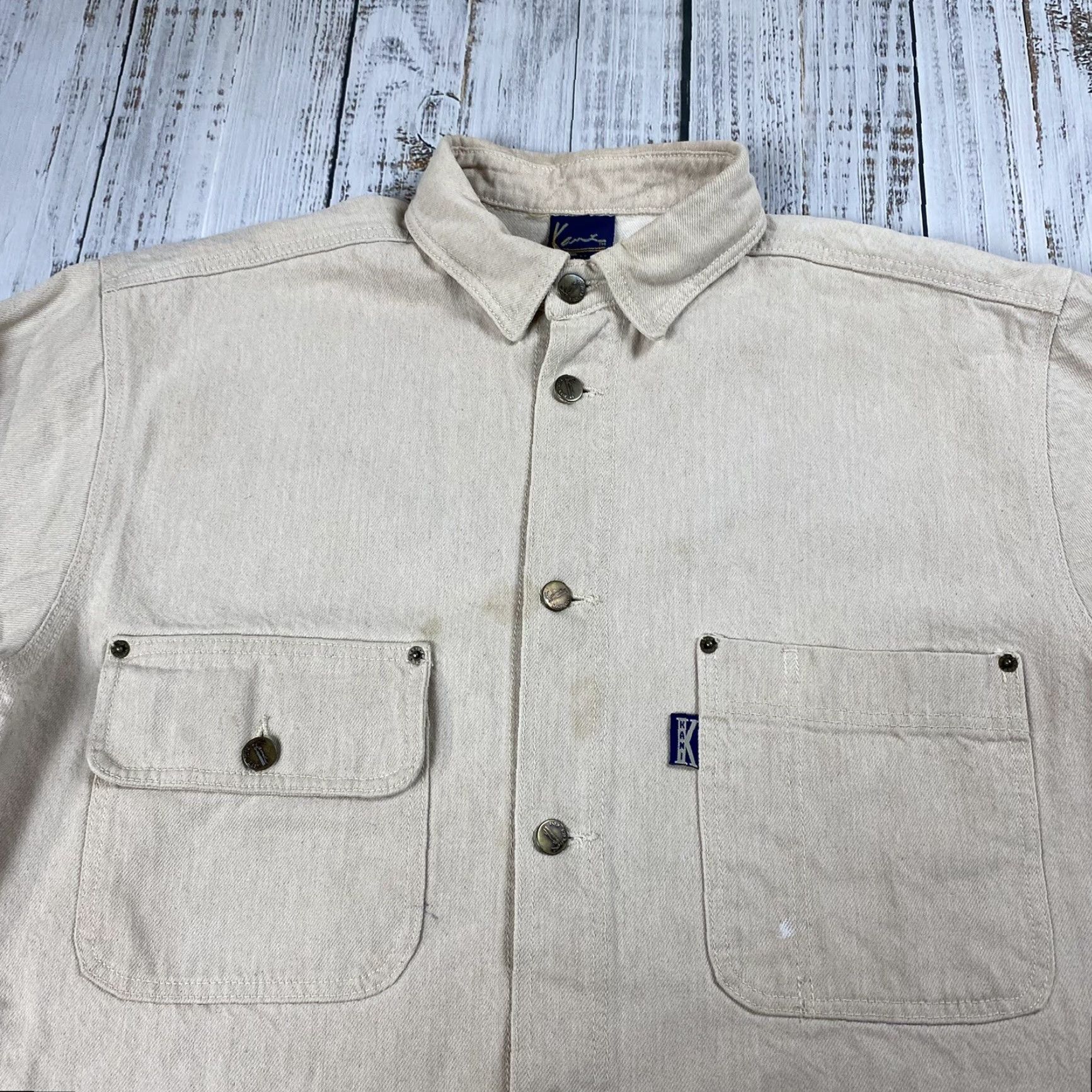 Karl Kani VINTAGE Karl Kani Jeans Denim Jacket Shirt 2PAC Era Large Mens Beige 2Pac Hip Hop 90s Oversized Casual Jacket Size US L / EU 52-54 / 3 - 3 Thumbnail