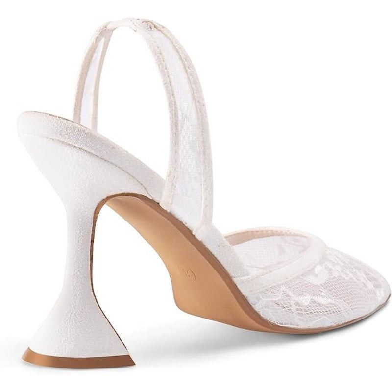 Other Lhamo Latso Women's 6.5 White Lace Slingback Heels Size US 6.5 / IT 36.5 - 4 Thumbnail