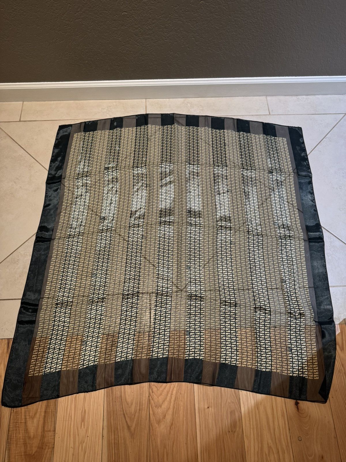 Fendi Fendi Black Gold Monogram Silk Scarf Size ONE SIZE - 1 Thumbnail