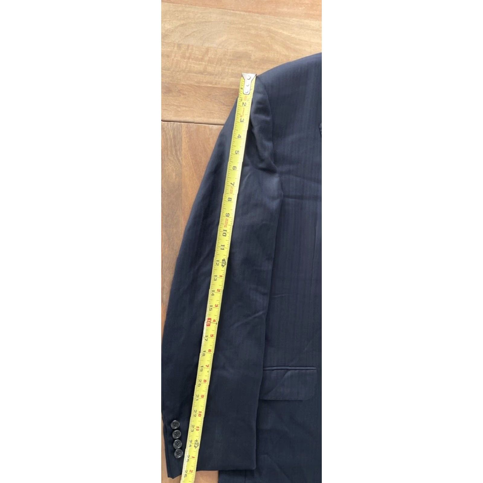 Vintage Hickey Freeman Blazer Mens Wool Stripe Dark Blue 44R Wool Notch Double-Vented 2-Button Front Suit Jacket Coat USA Modern/Classic Dress Suit Size 44R - 7 Thumbnail