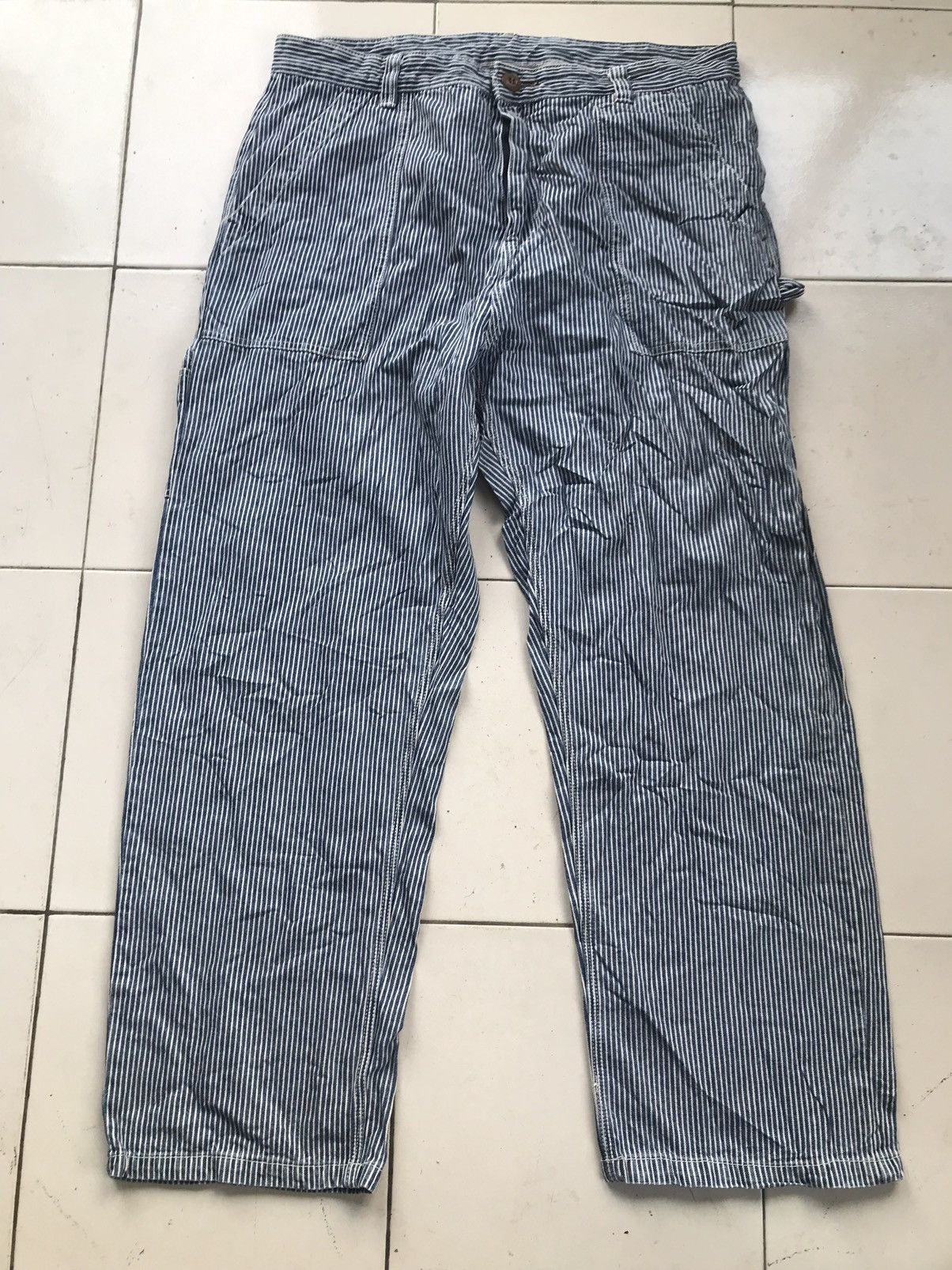 image of Union Made Rough Overalls Stripe Workwear Jeans in Blue Stripe, Men's (Size 36)