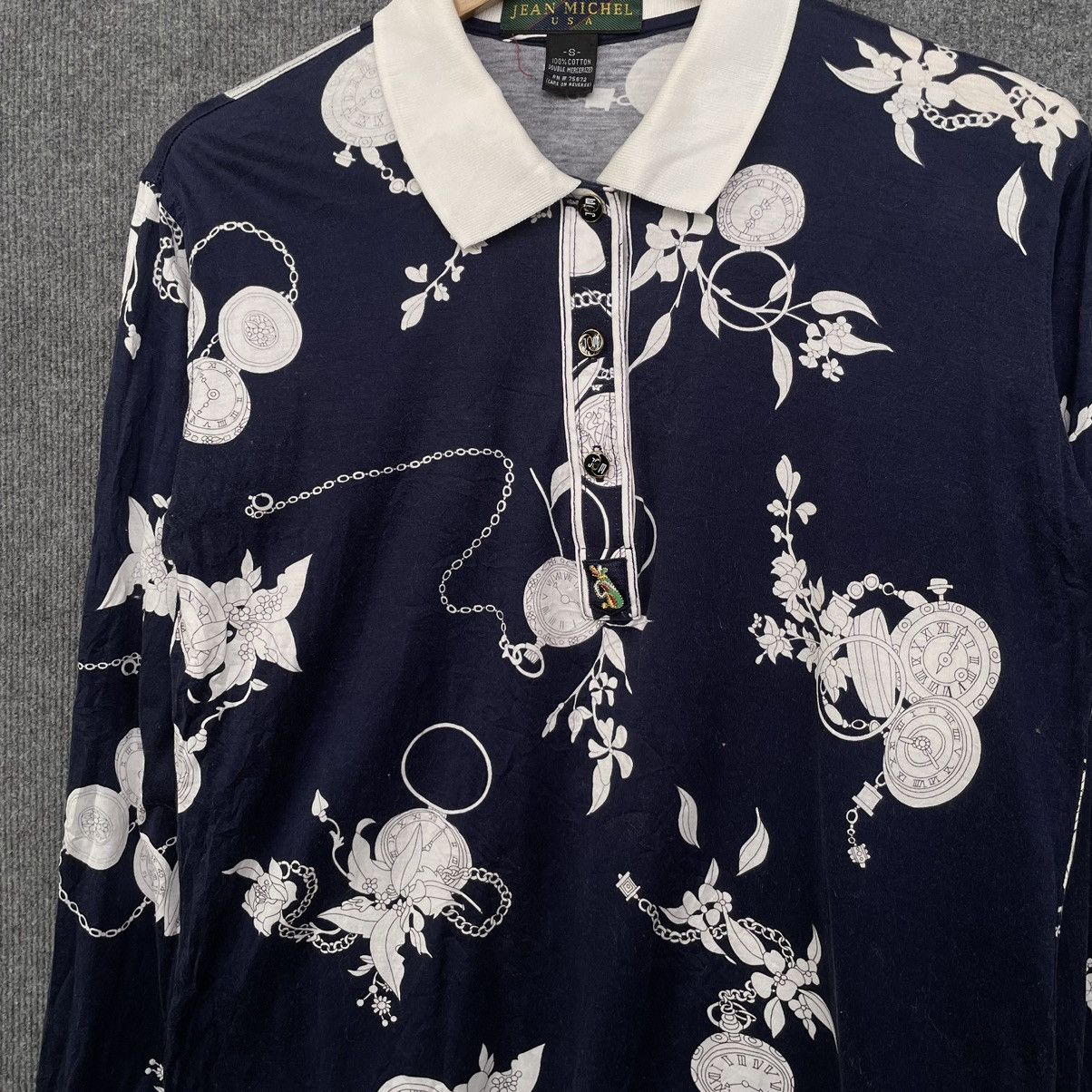 CAZABAT × Designer × Vintage Vintage 1990s Jean Michel Nice Design L/S Polo Shirt Size US S / EU 44-46 / 1 - 2 Thumbnail