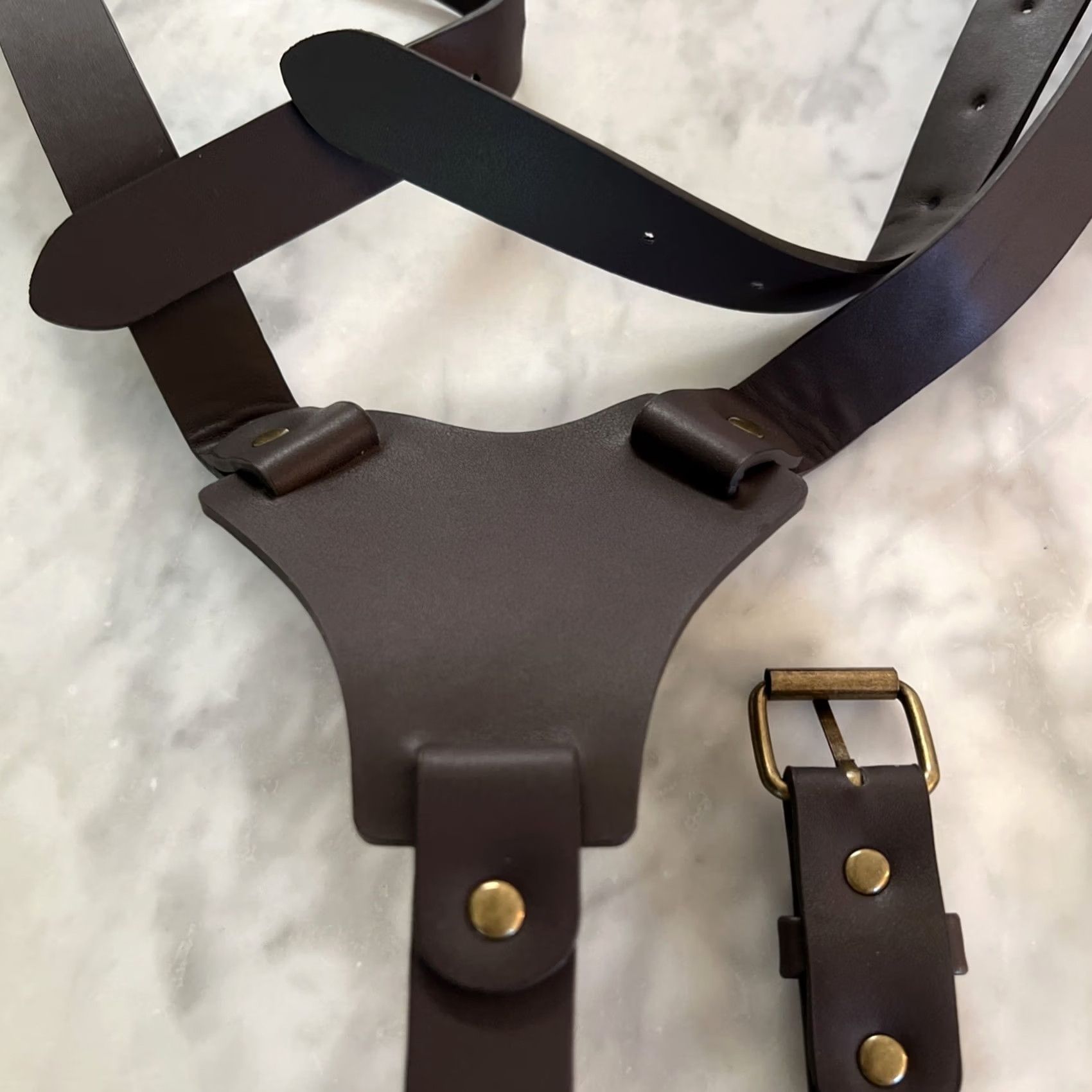 Vintage Unbranded Leather Suspenders Y-Back Heavy Duty 3 Metal Lobster Hooks Adjustable Brown Mens One Size BelT Clip Leather Size ONE SIZE - 3 Thumbnail